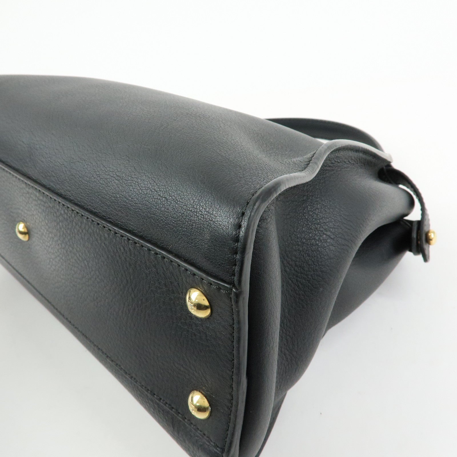 FENDI Peekaboo Leather 2Way Bag Hand Bag Shoulder Bag Black 8BN290