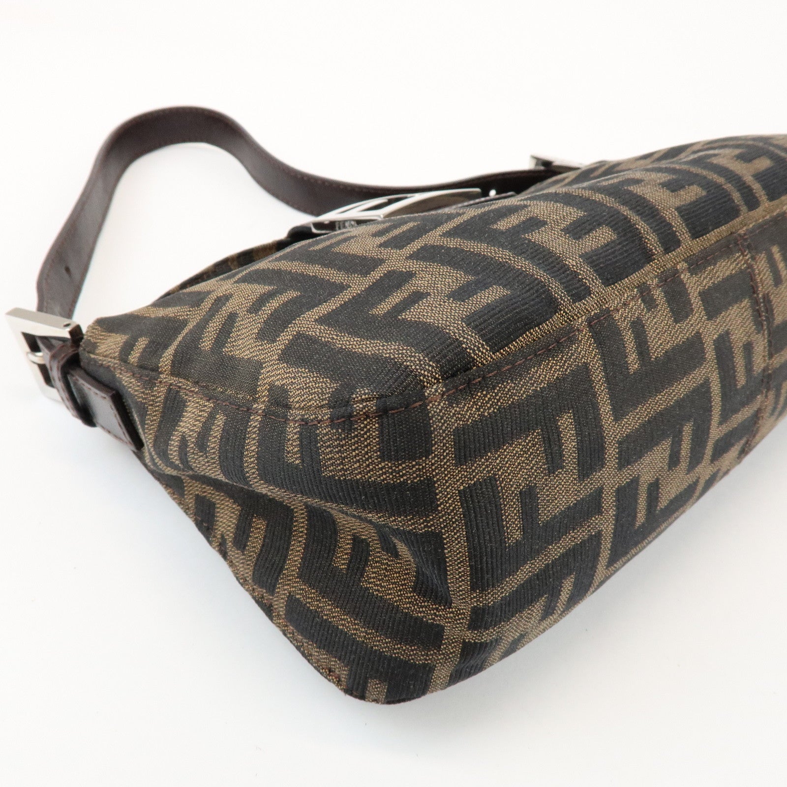 FENDI Zucca Canvas Leather Shoulder Bag Hand Bag Brown Black 26725