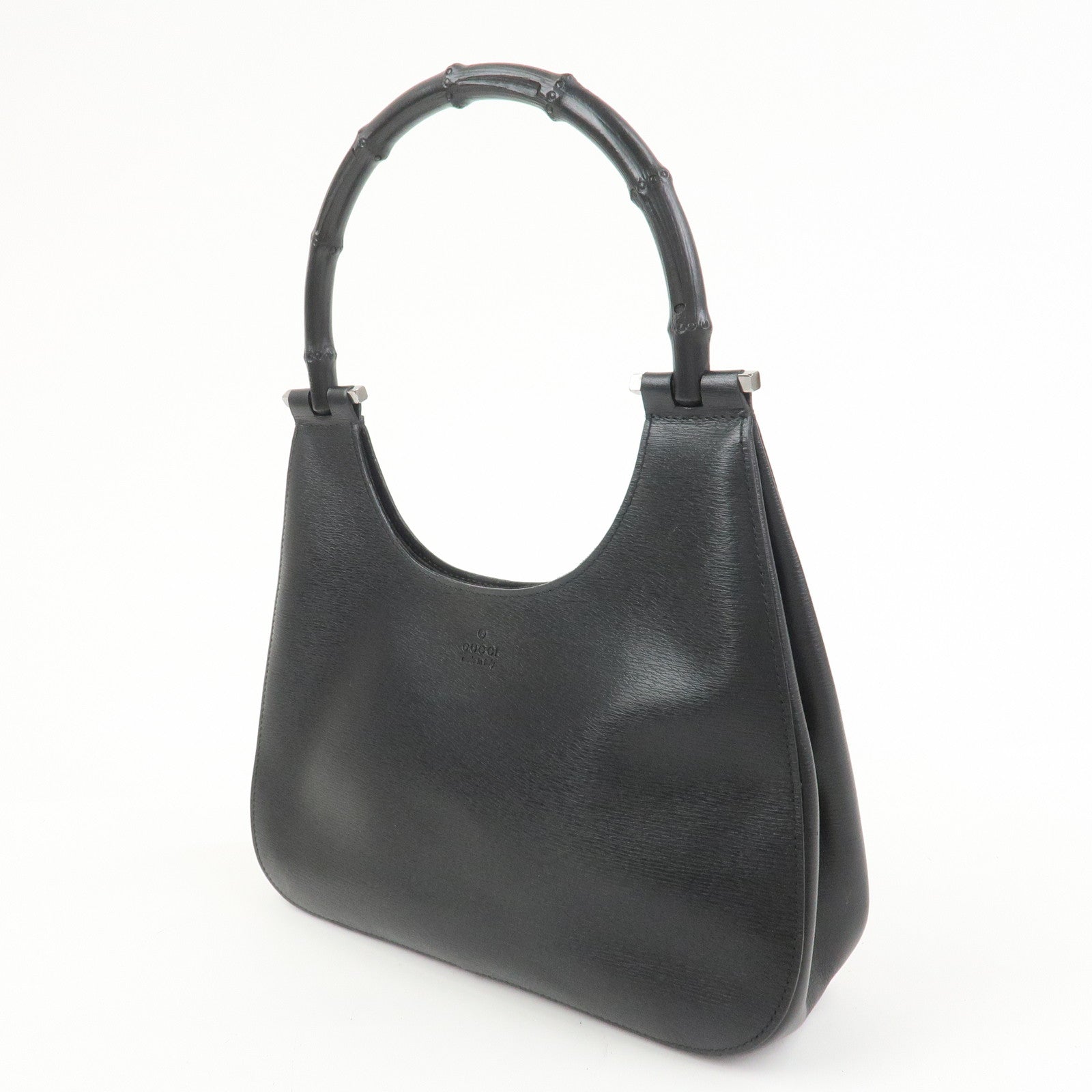 GUCCI Bamboo Leather Hand Bag Shoulder Bag Black 001.3761