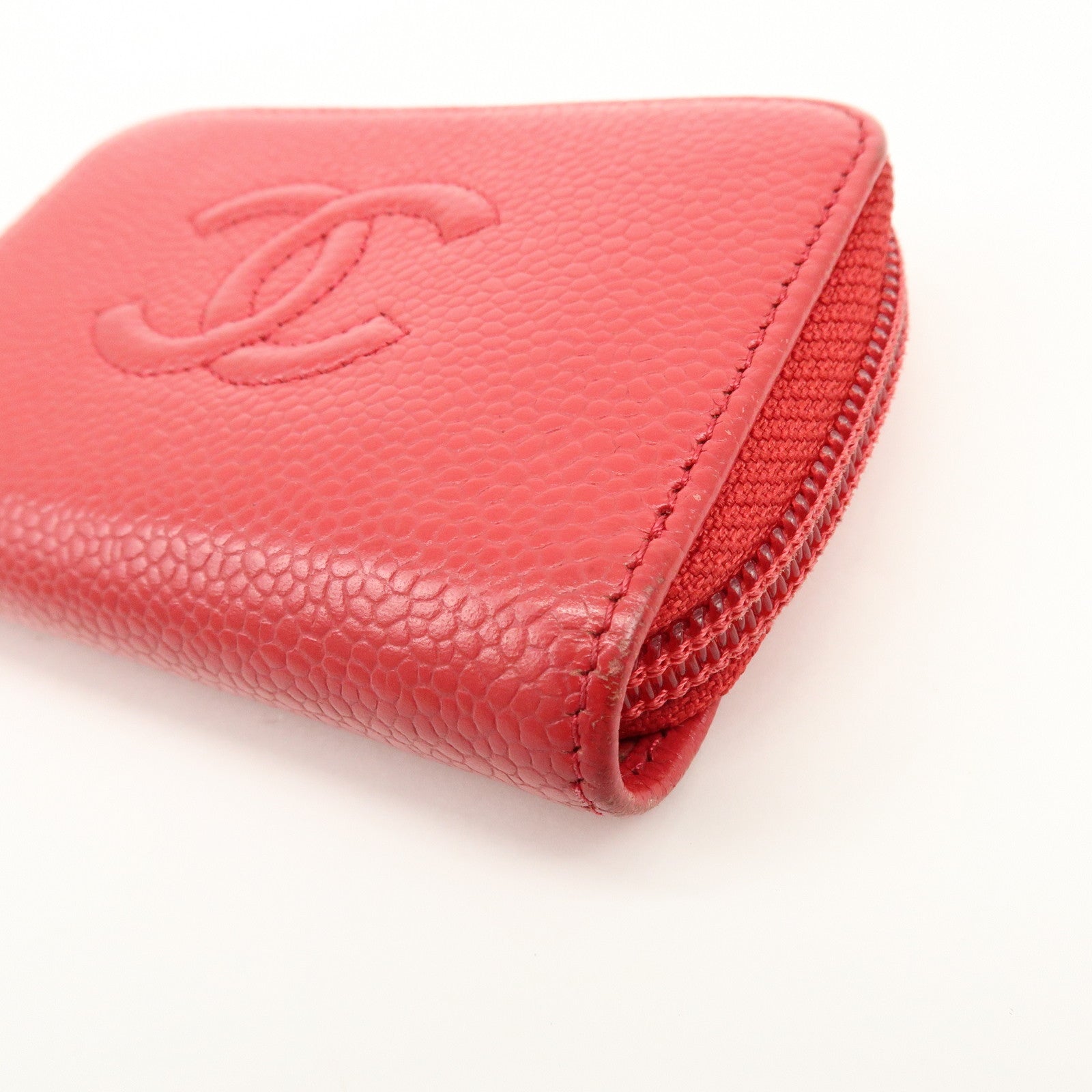 CHANEL COCO Mark Caviarskin Card Case Coin Case Red A68890