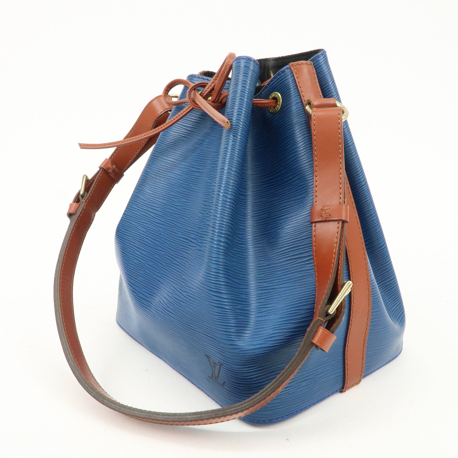 Louis Vuitton Epi Petit Noe Shoulder Bag Bi-Color Blue Kenya Brown Used