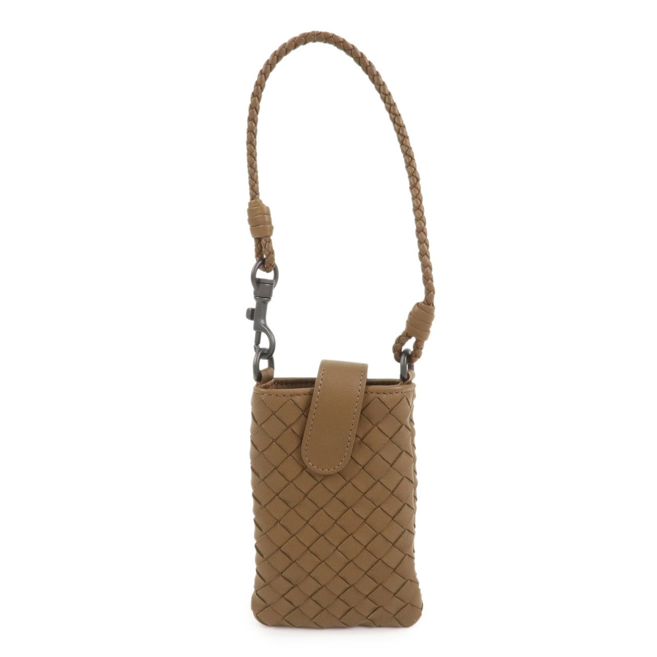 BOTTEGA VENETA Intrecciato Leather Phone Pouch Brown 172765