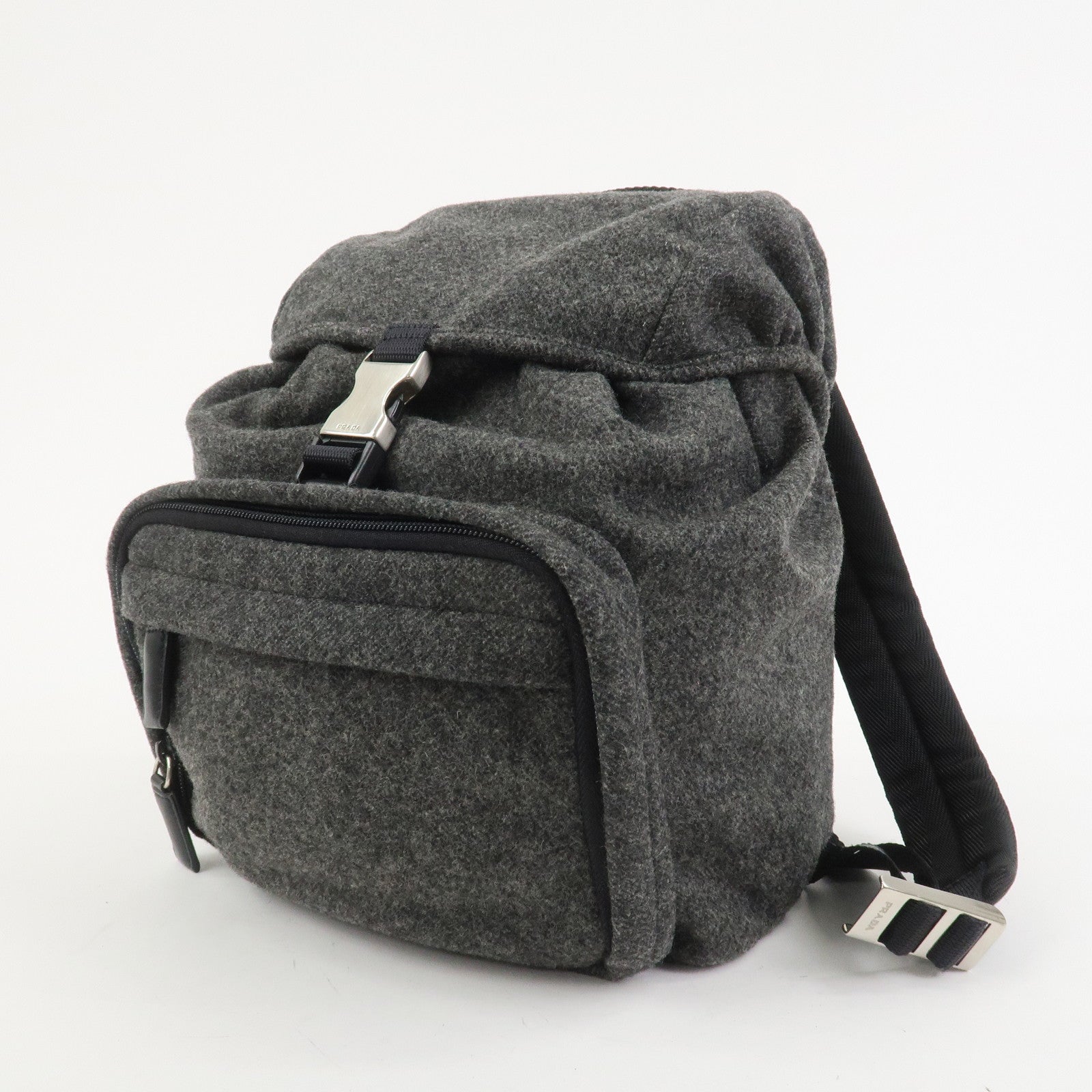 PRADA Triangle Logo Wool Canvas Backpack Rucksack Gray V203R