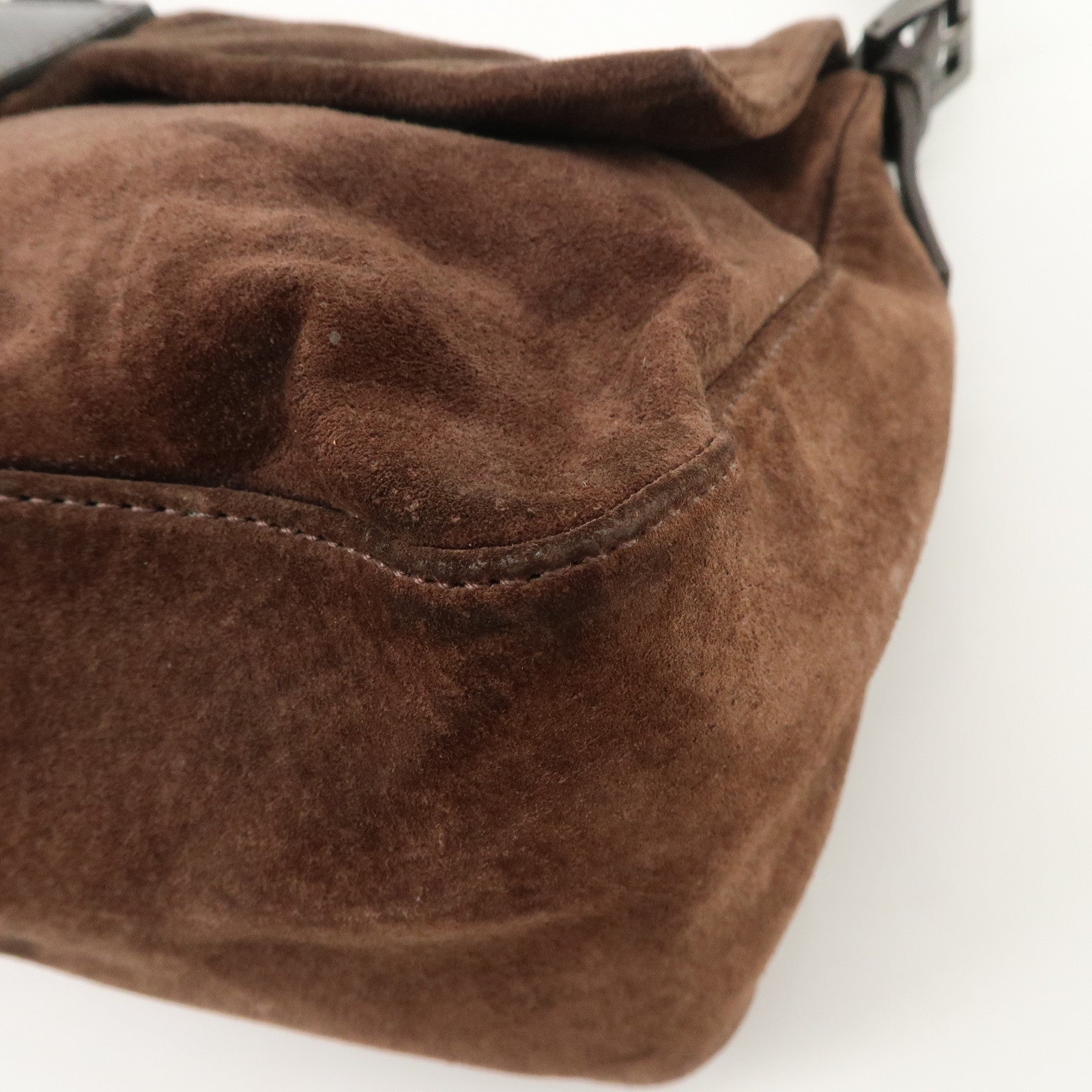 FENDI Mamma Baguette Suede Shoulder Bag Dark Brown 8BR001 Used