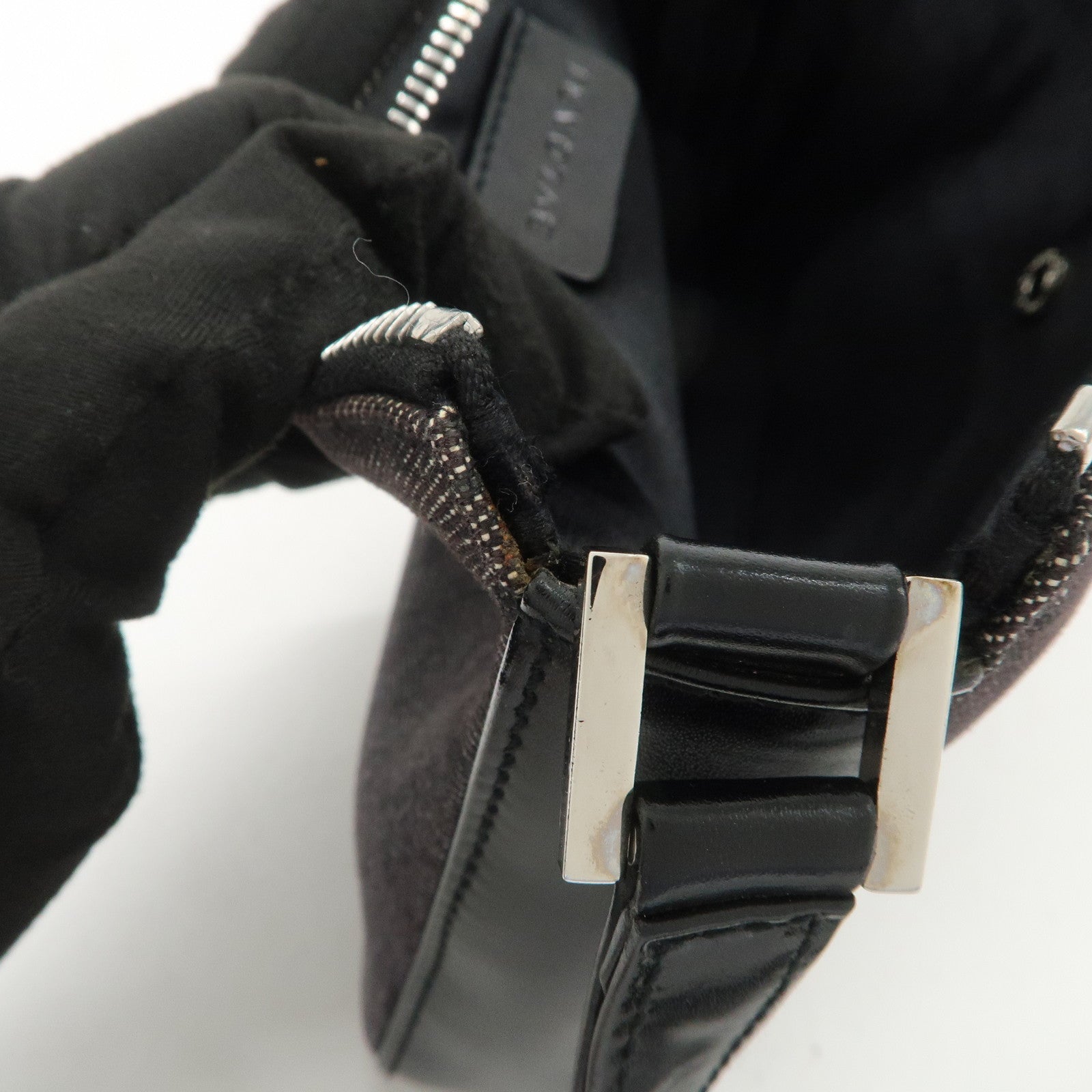 BVLGARI LOGO Mania Canvas Leather Shoulder Bag Hand Bag Black