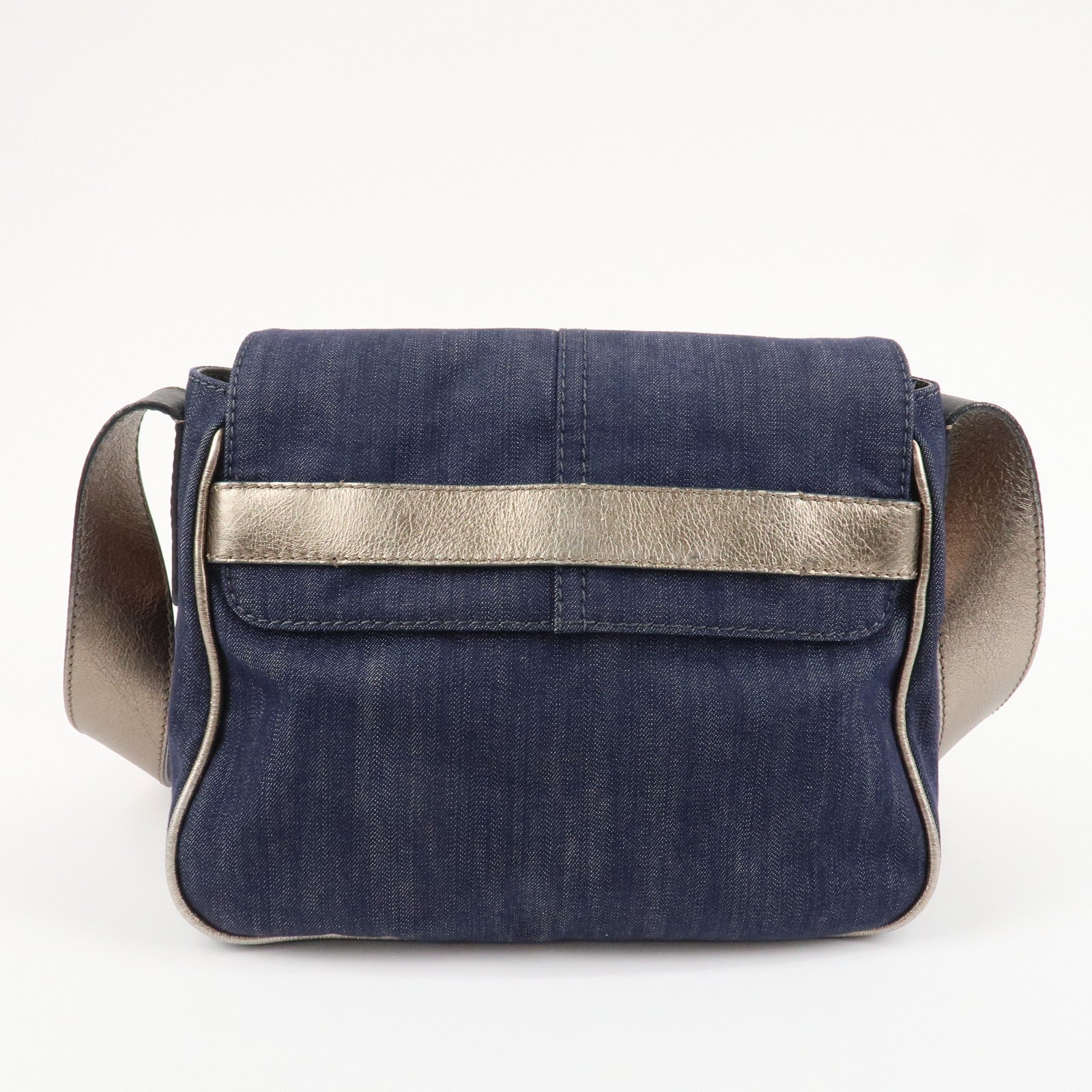Chloe Denim Leather Shoulder Bag Crossbody Bag Indigo Blue Silver Used