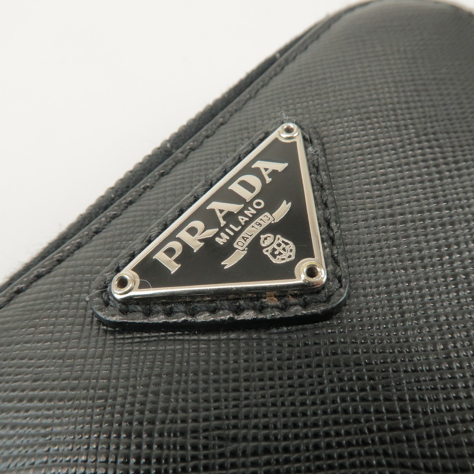 PRADA Logo Leather Round Zippy Bi-fold Wallet Black 1ML522