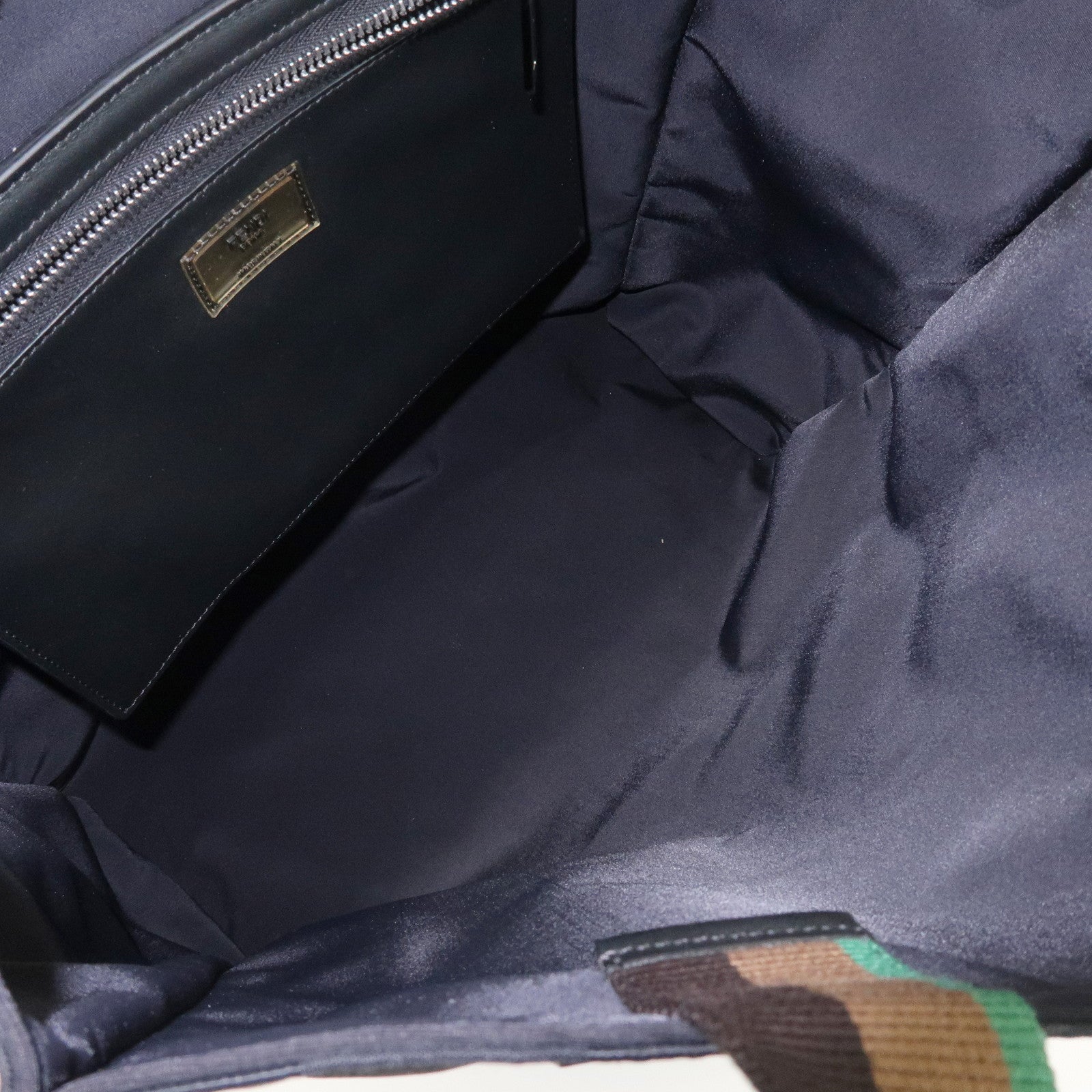 FENDI Pequin Nylon Leather Tote Bag Hand Bag Black 7VA454