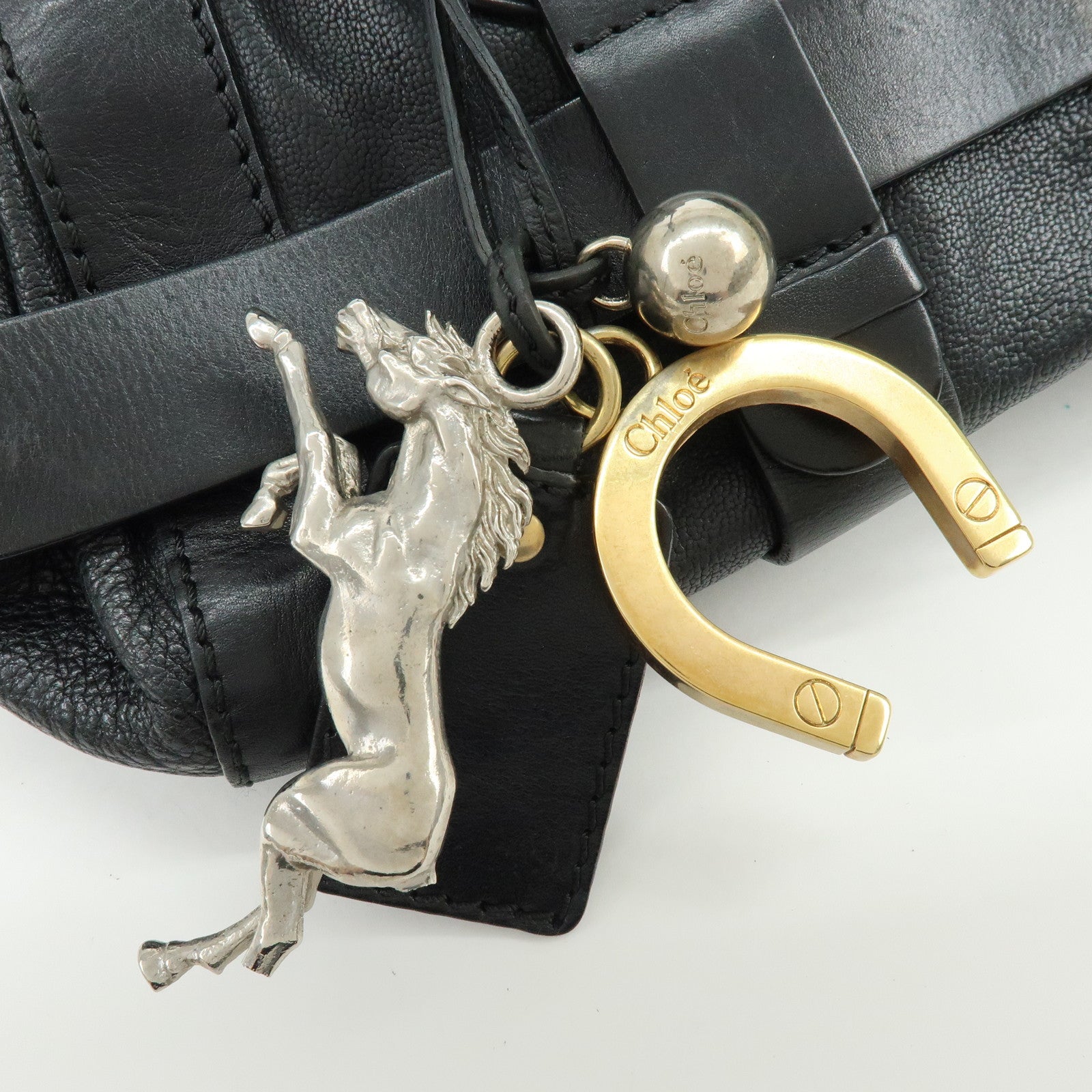Chloe Kerala  Leather Tote Bag Hand Bag Horseshoe Charm Black