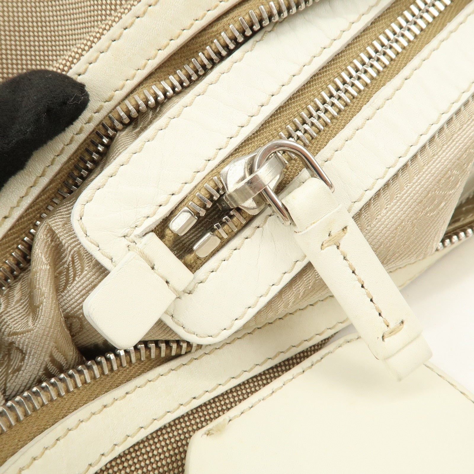 PRADA Logo Jacquard Canvas Leather Shoulder Bag Hand Bag BR3423