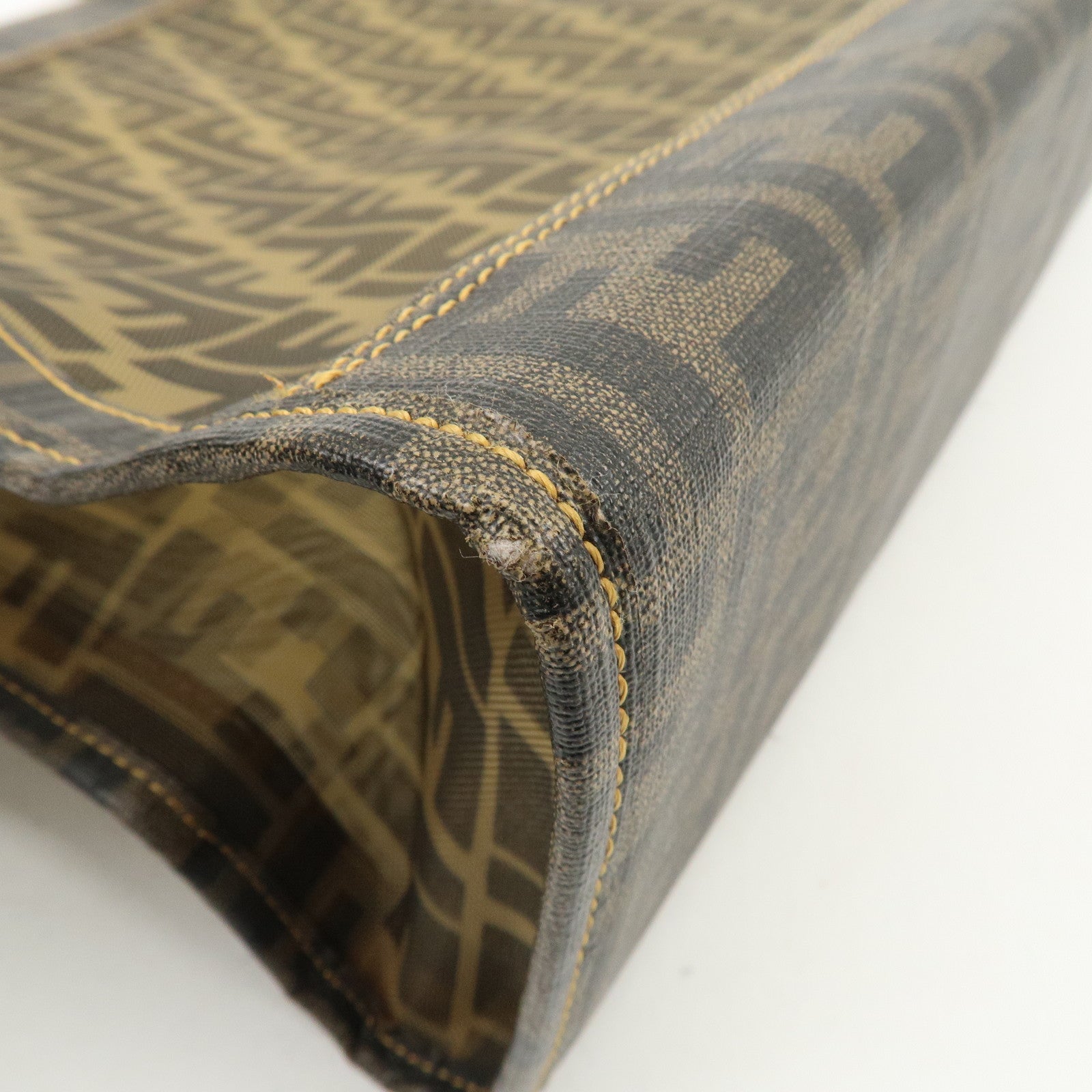 FENDI Zucca Nylon PVC Canvas Hand Bag Tote Bag Brown Black 8BH134