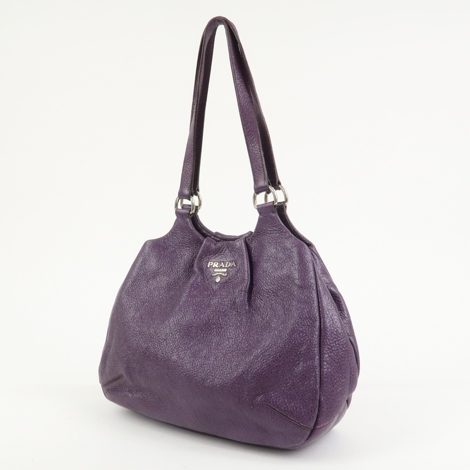 PRADA Leather Tote Bag Shoulder Bag Purple Silver