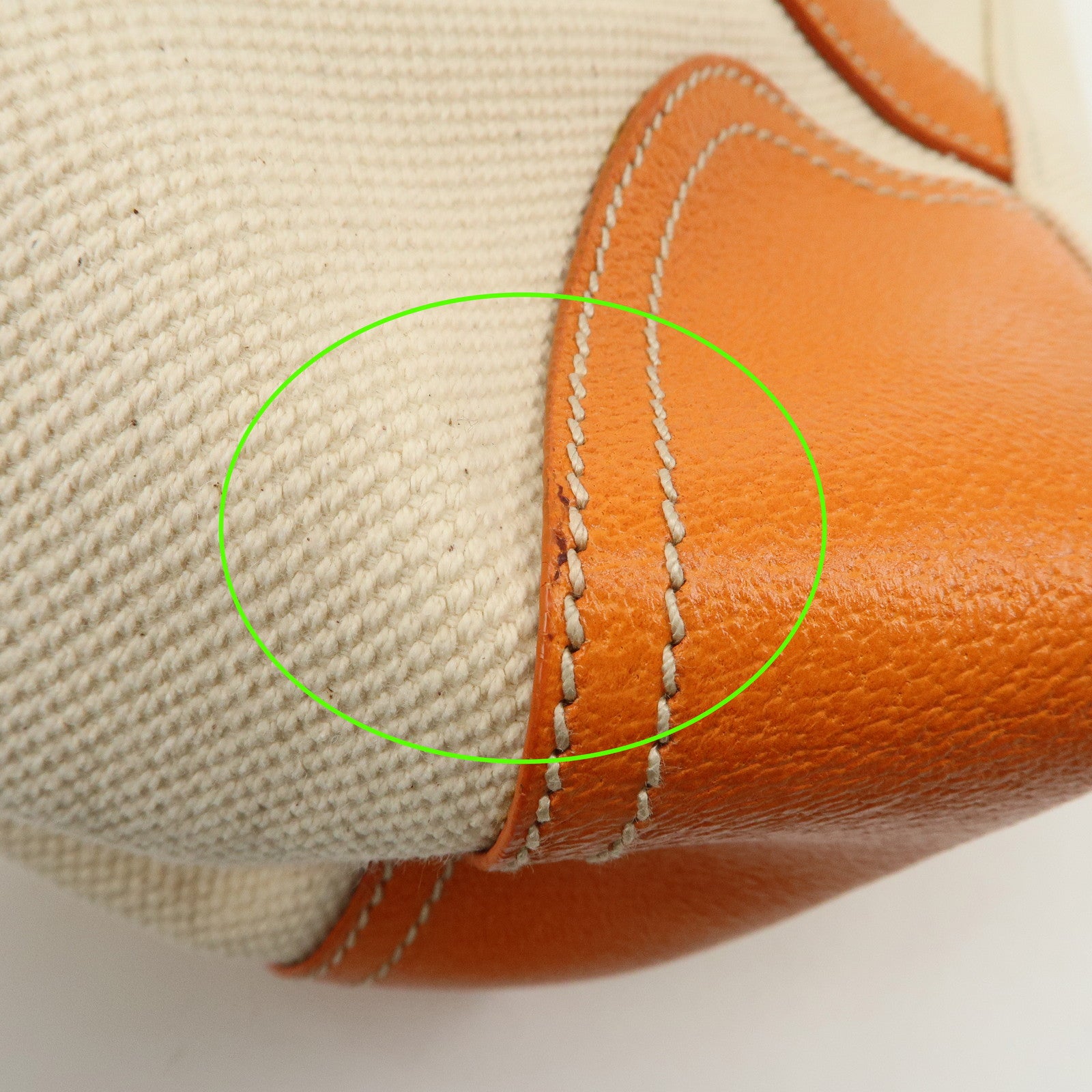 PRADA Triangle Logo Canvas Leather Tote Bag Natural Orange BR2920