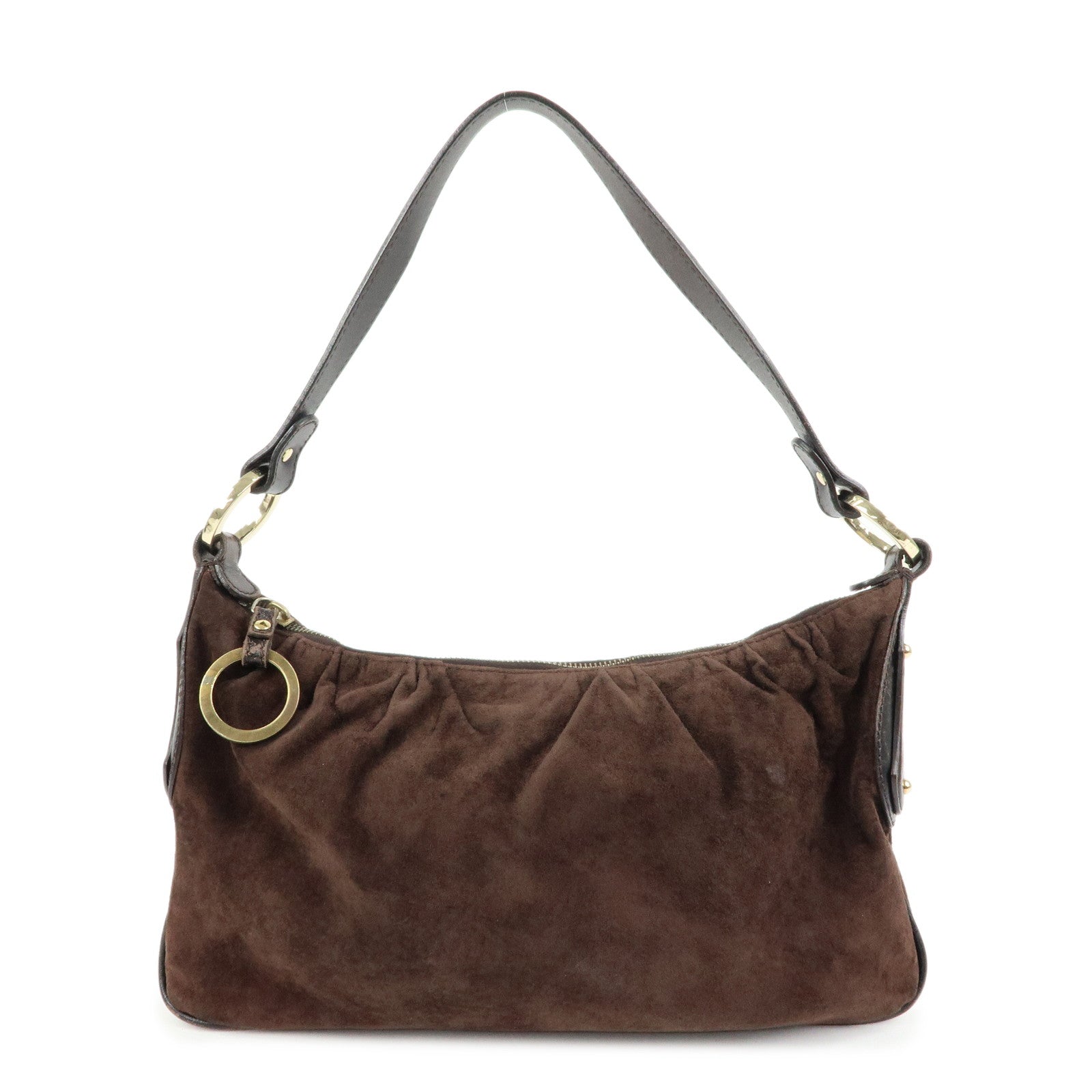 FENDI Suede Leather Shoulder Bag Hand Bag Brown 8BR343