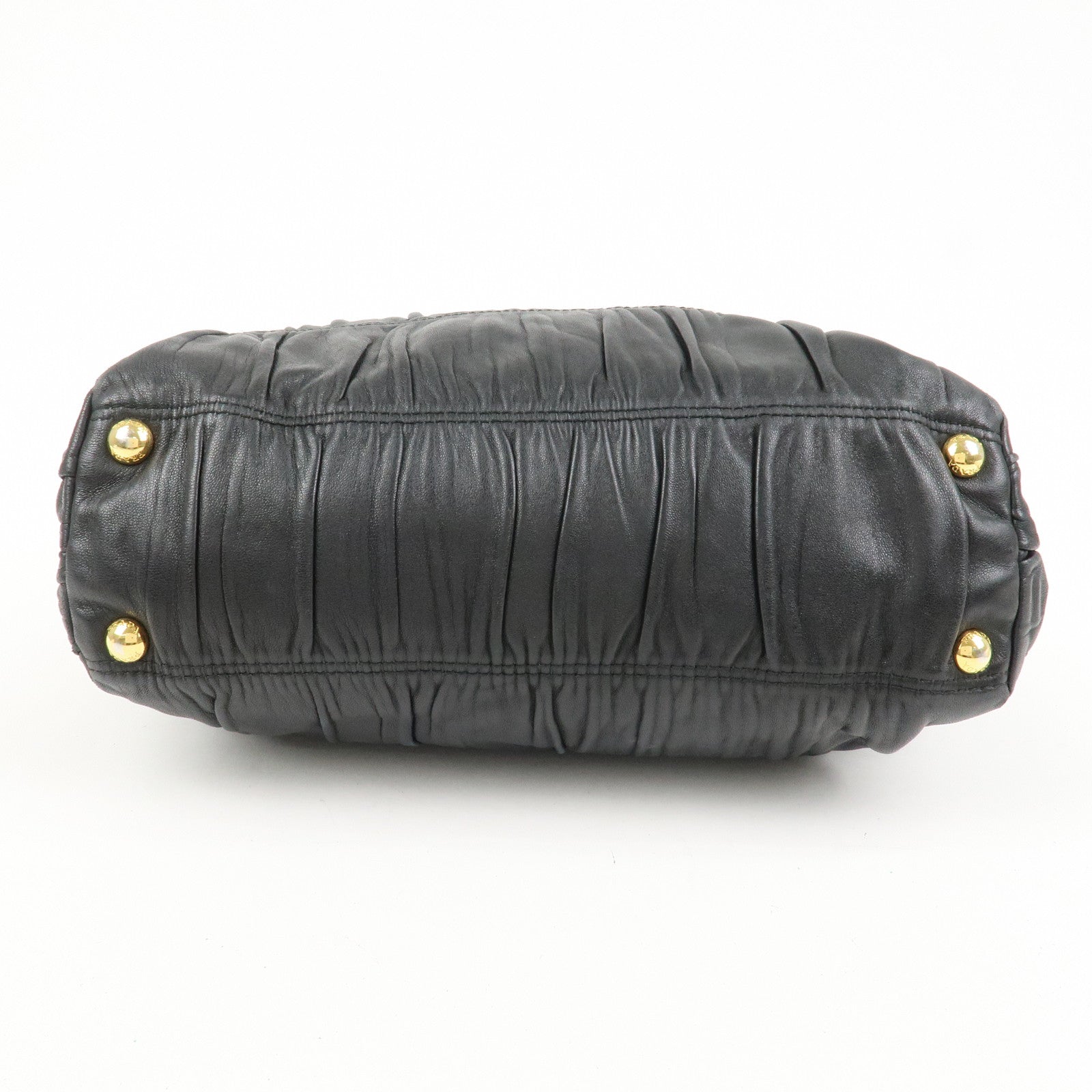 PRADA Logo Nappa Leather Gathered Shoulder Bag Hand Bag Black