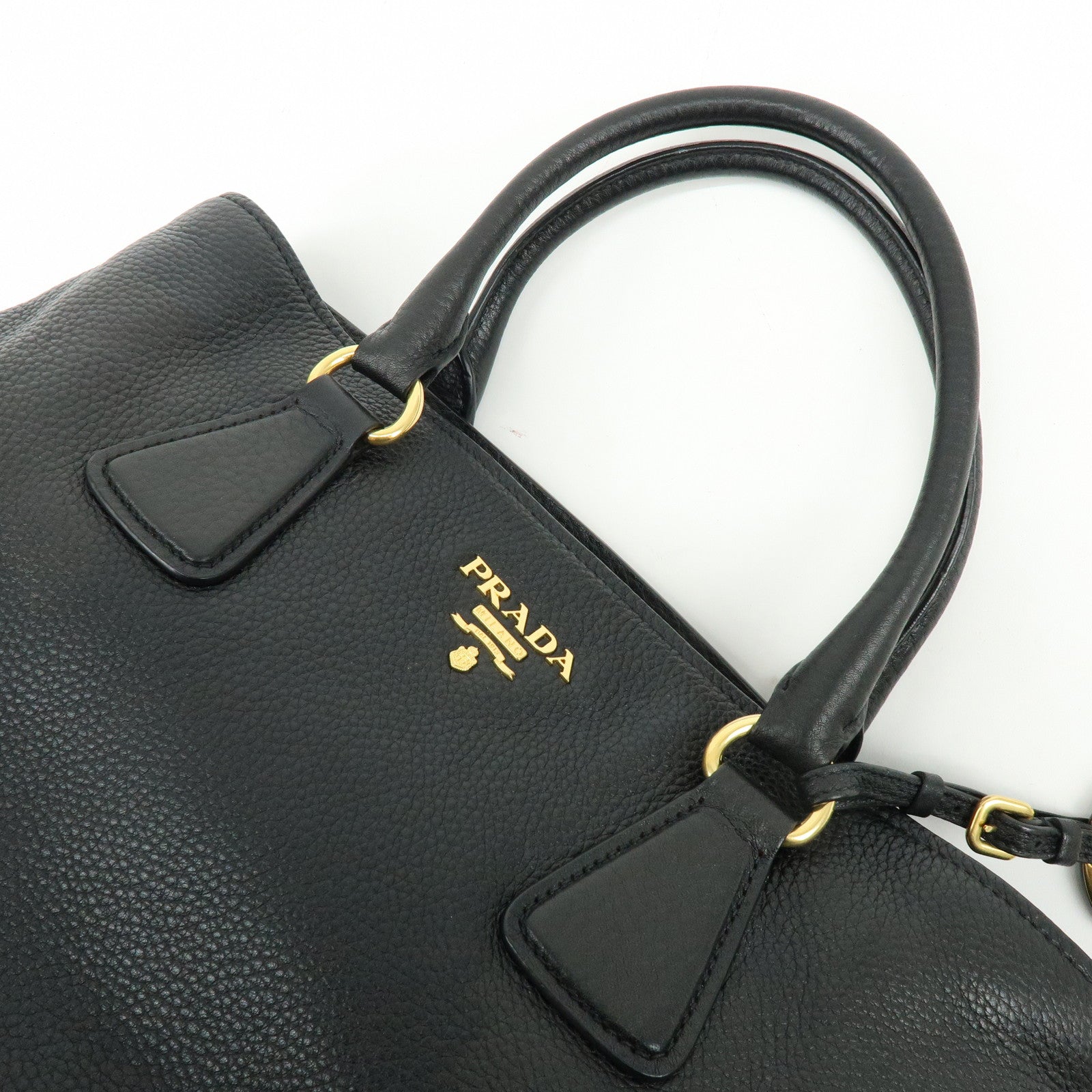 PRADA Calf Leather Tote Bag Hand Bag Black BN2579