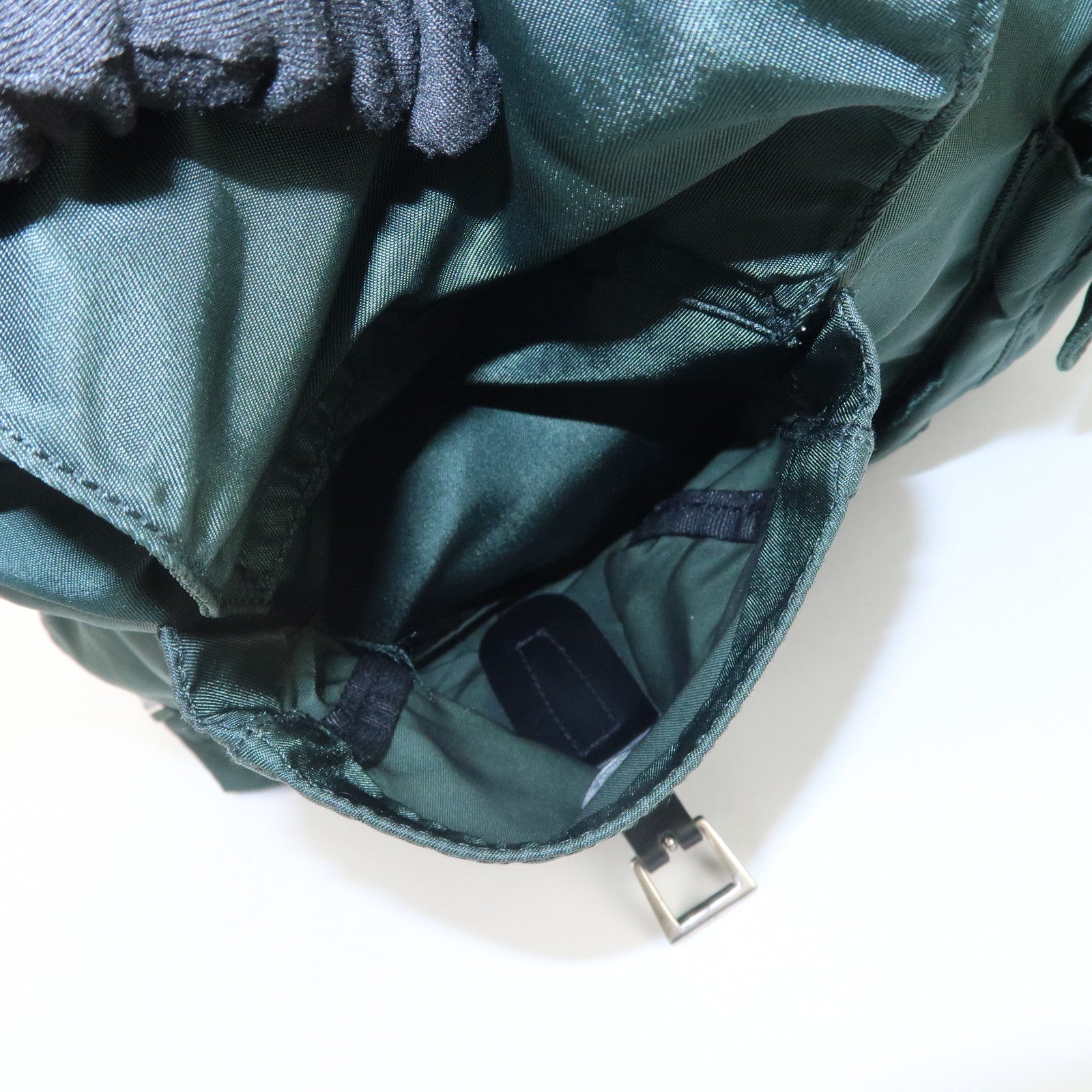 PRADA Triangle Logo Nylon Leather Shoulder Bag Hand Dark Green