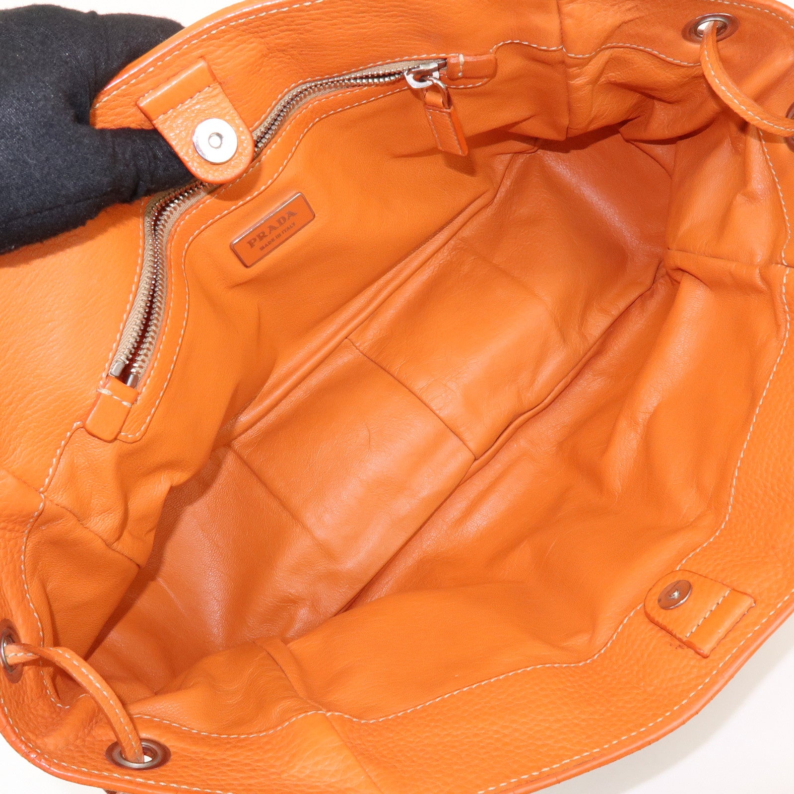 PRADA Triangle Logo Raffia Leather Shoulder Bag Natural Orange