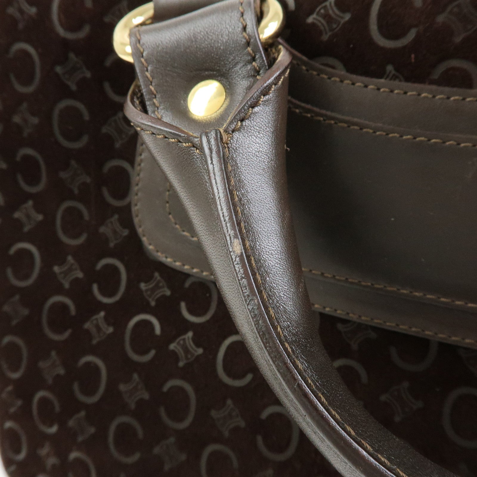 CELINE C Macadam Suede Leather Boogie Bag Hand Bag Brown