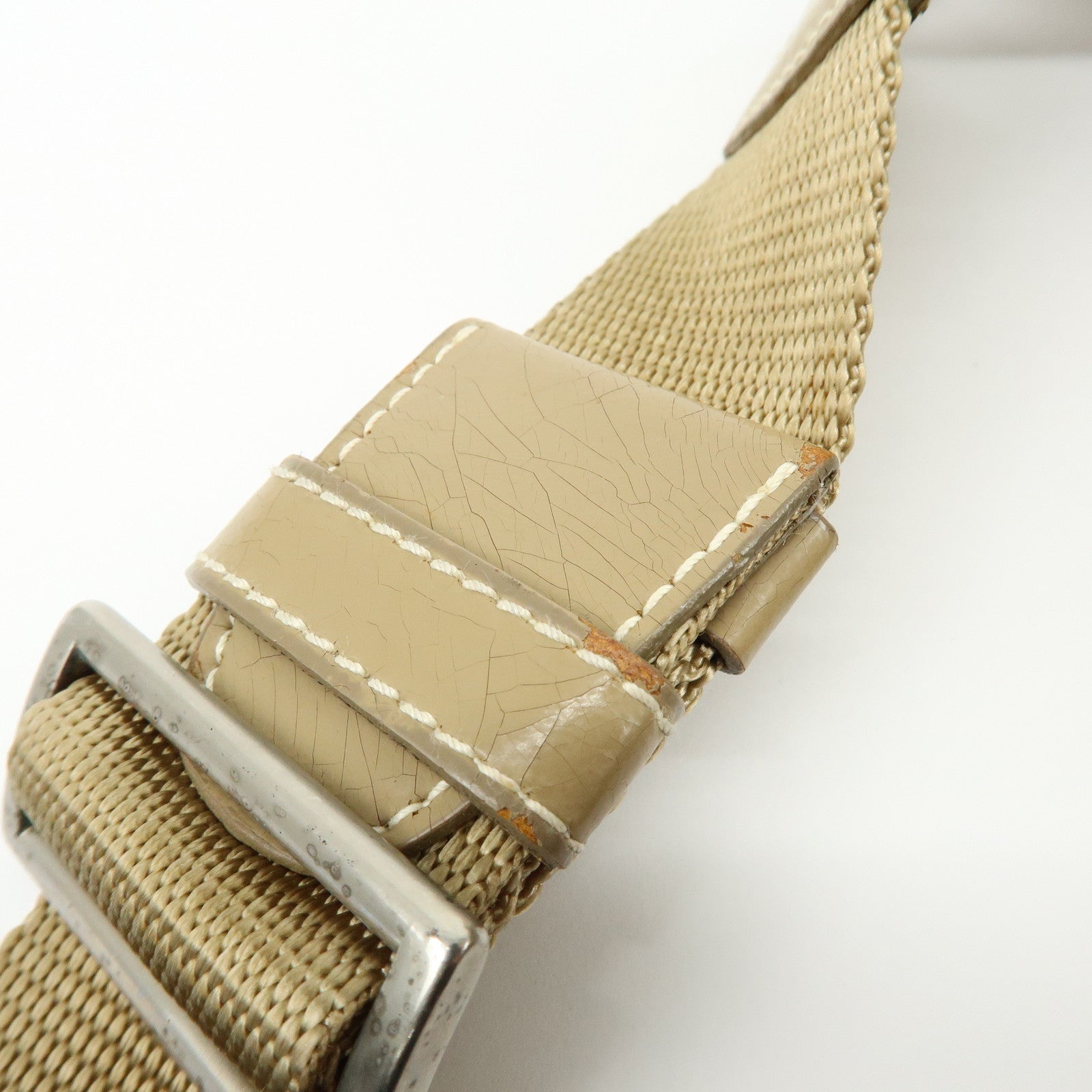 PRADA Triangle Logo Nylon Leather Shoulder Bag Hand Bag Beige