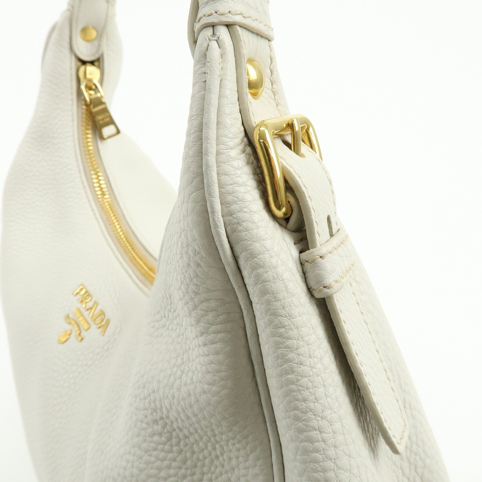 PRADA Logo Calf Leather Shoulder Bag Hand Bag White BR4311