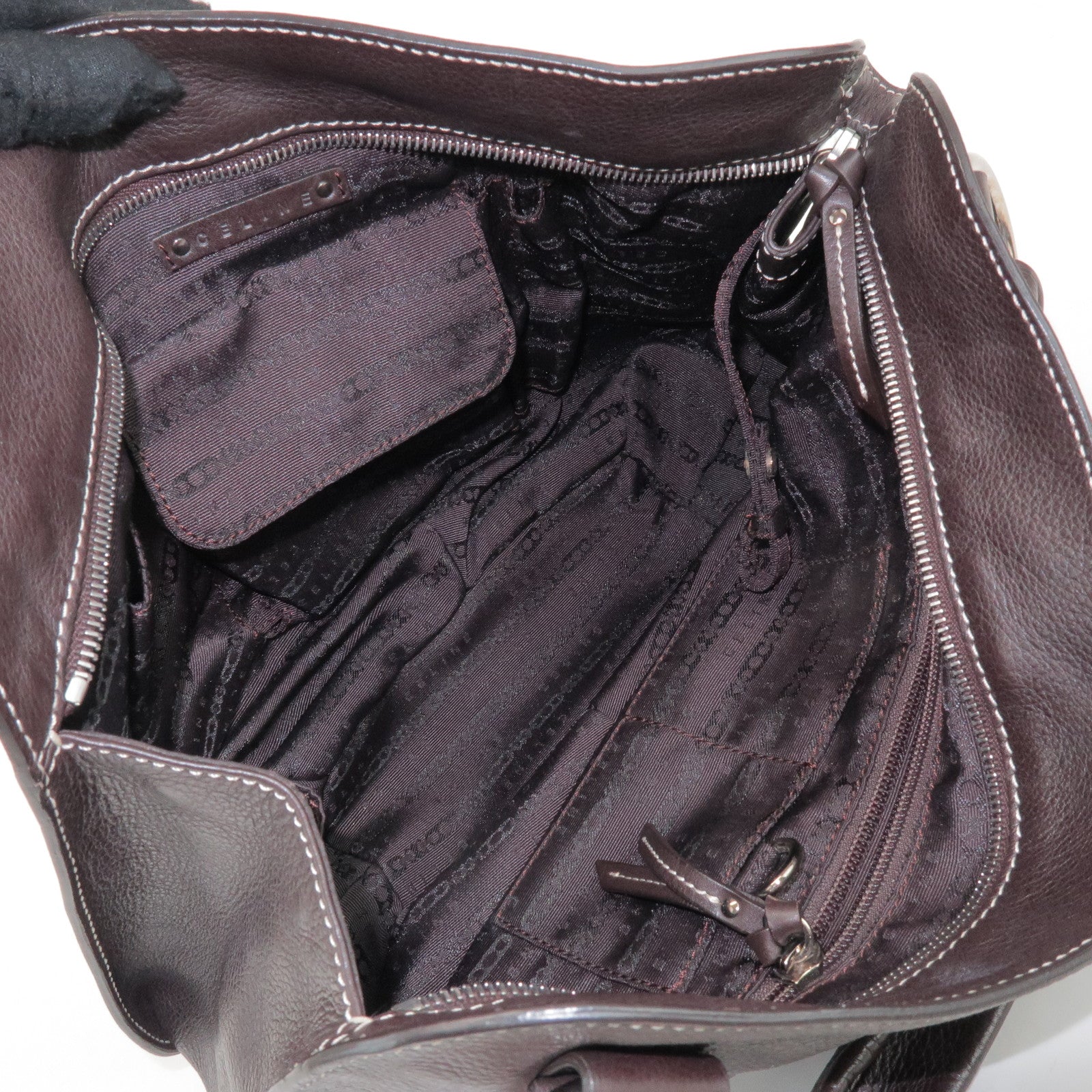 CELINE Bittersweet Leather Shoulder Bag Hand Bag Dark Brown