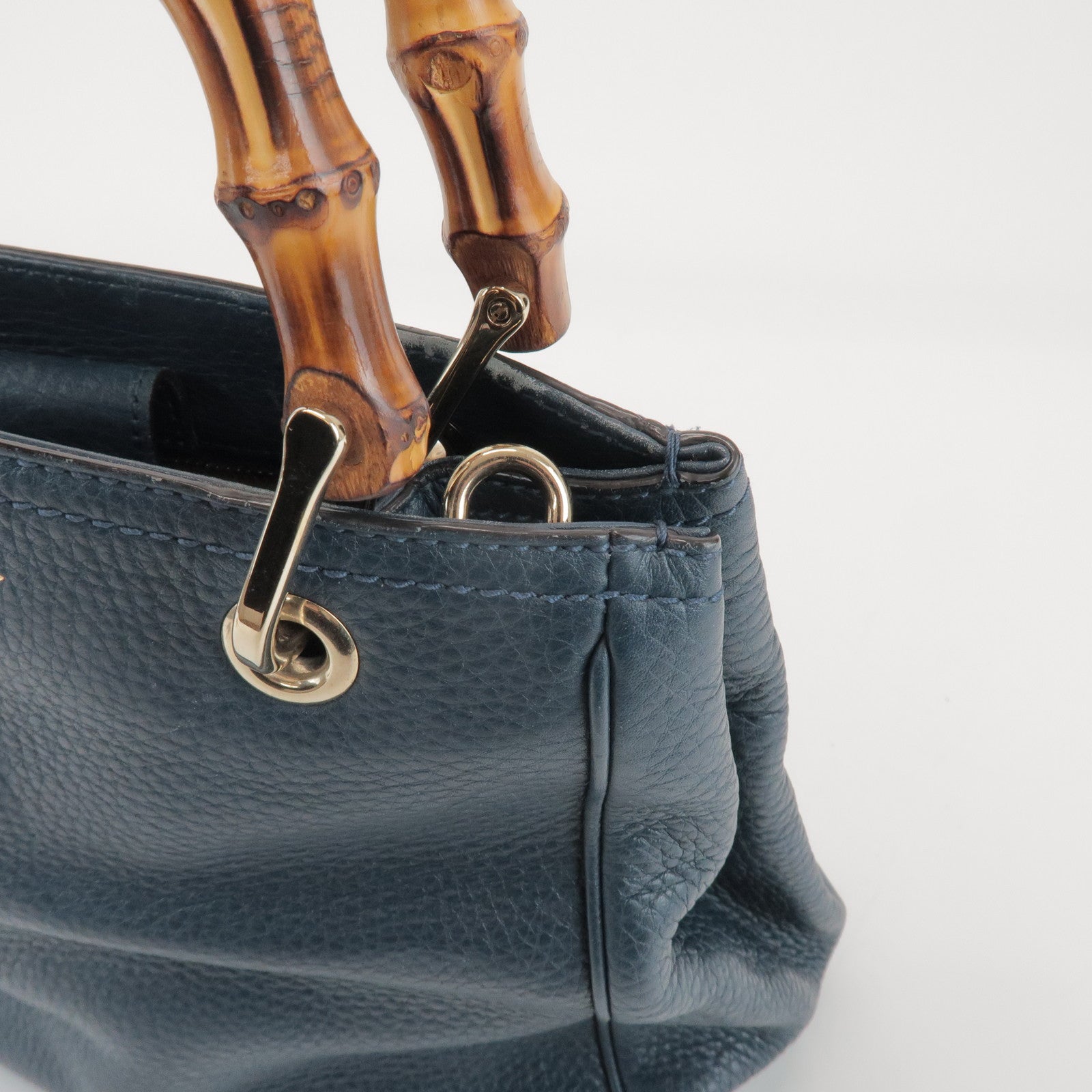 GUCCI Bamboo Calf Leather 2 Way Bag Tote Bag Navy 336032