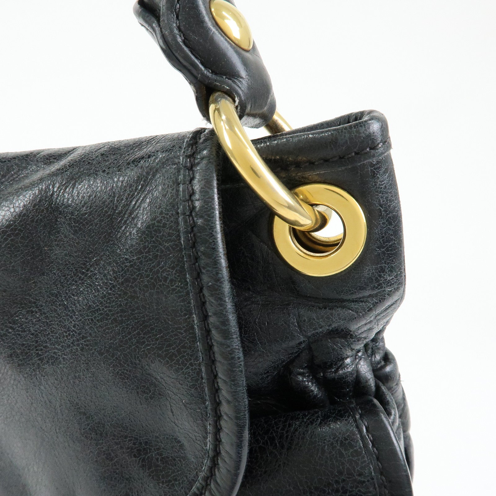 MIU MIU Matelasse Leather Hand Bag Shoulder Bag Black
