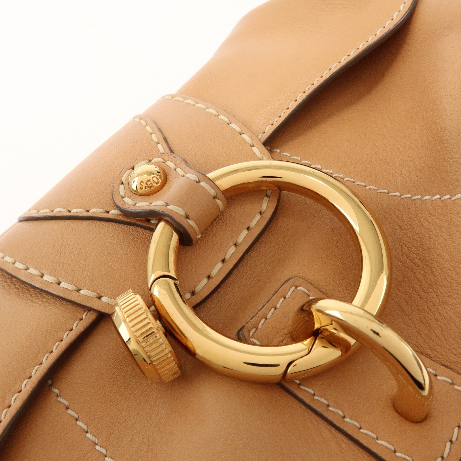 TOD'S Leather Hand Bag Shoulder Bag Circle Lock Light Brown