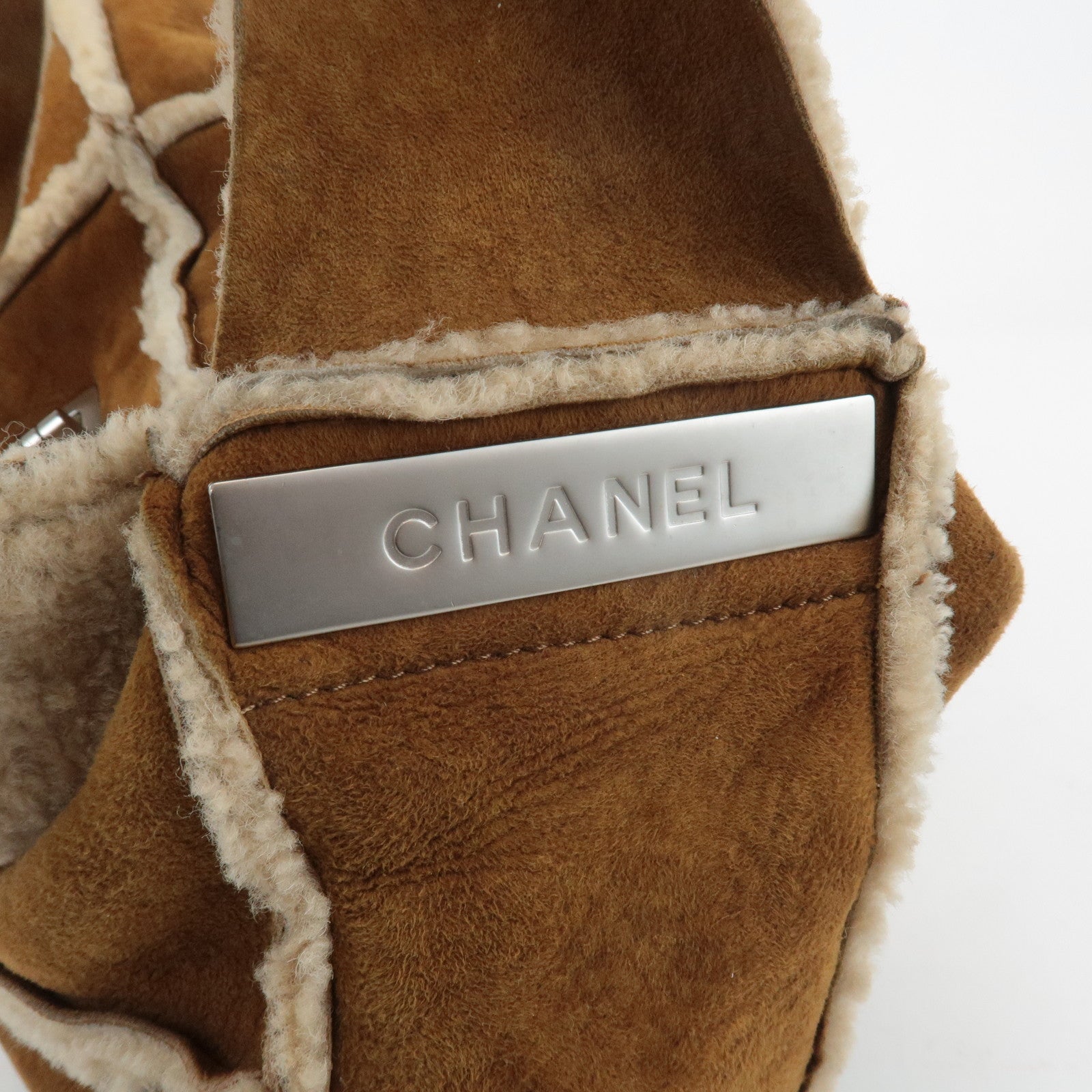 CHANEL Chocolate Bar Suede Mouton Shoulder Bag Hand Bag Brown Used