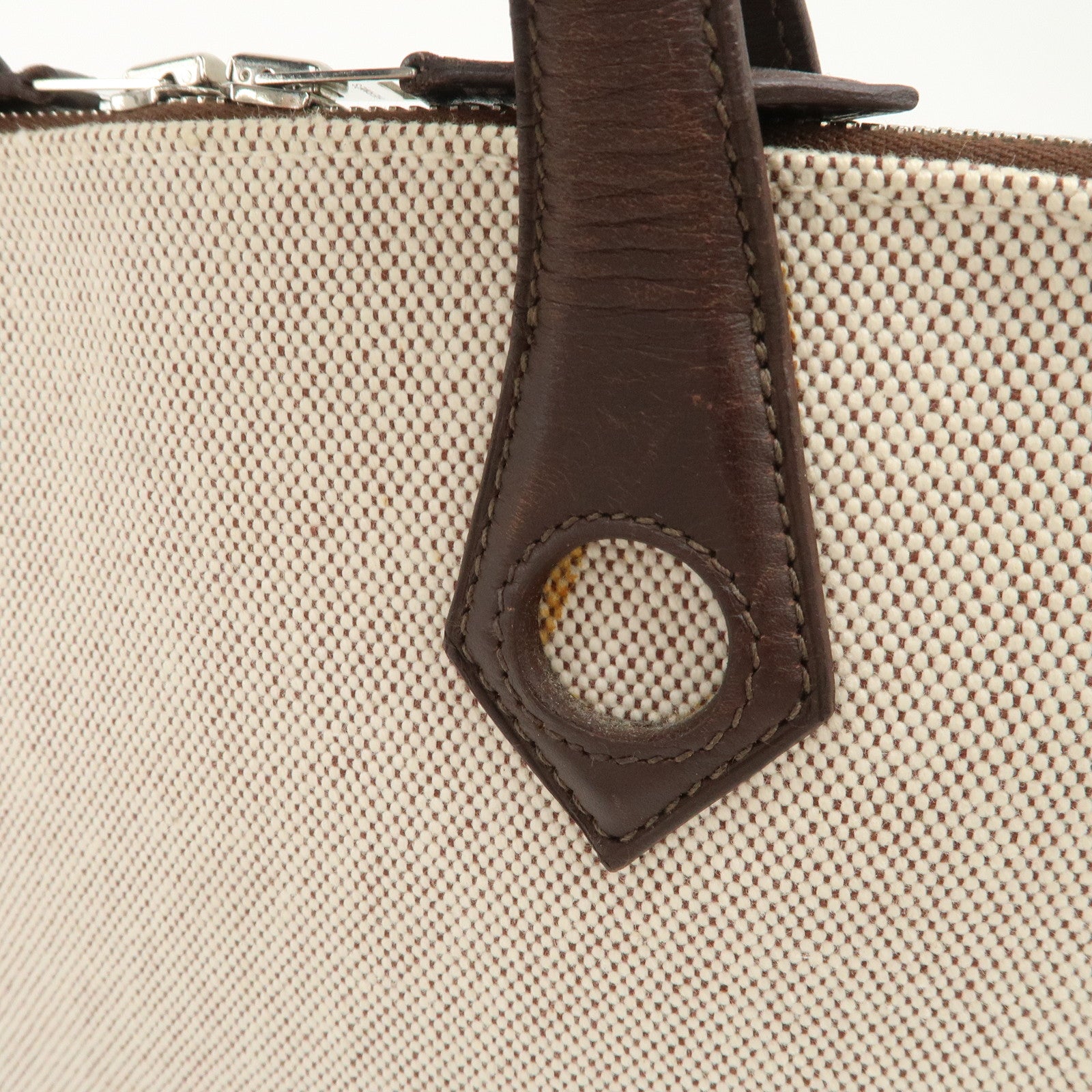 HERMES Leather Toile Ash Sac Eve MM J Engraved Hand Bag Natural