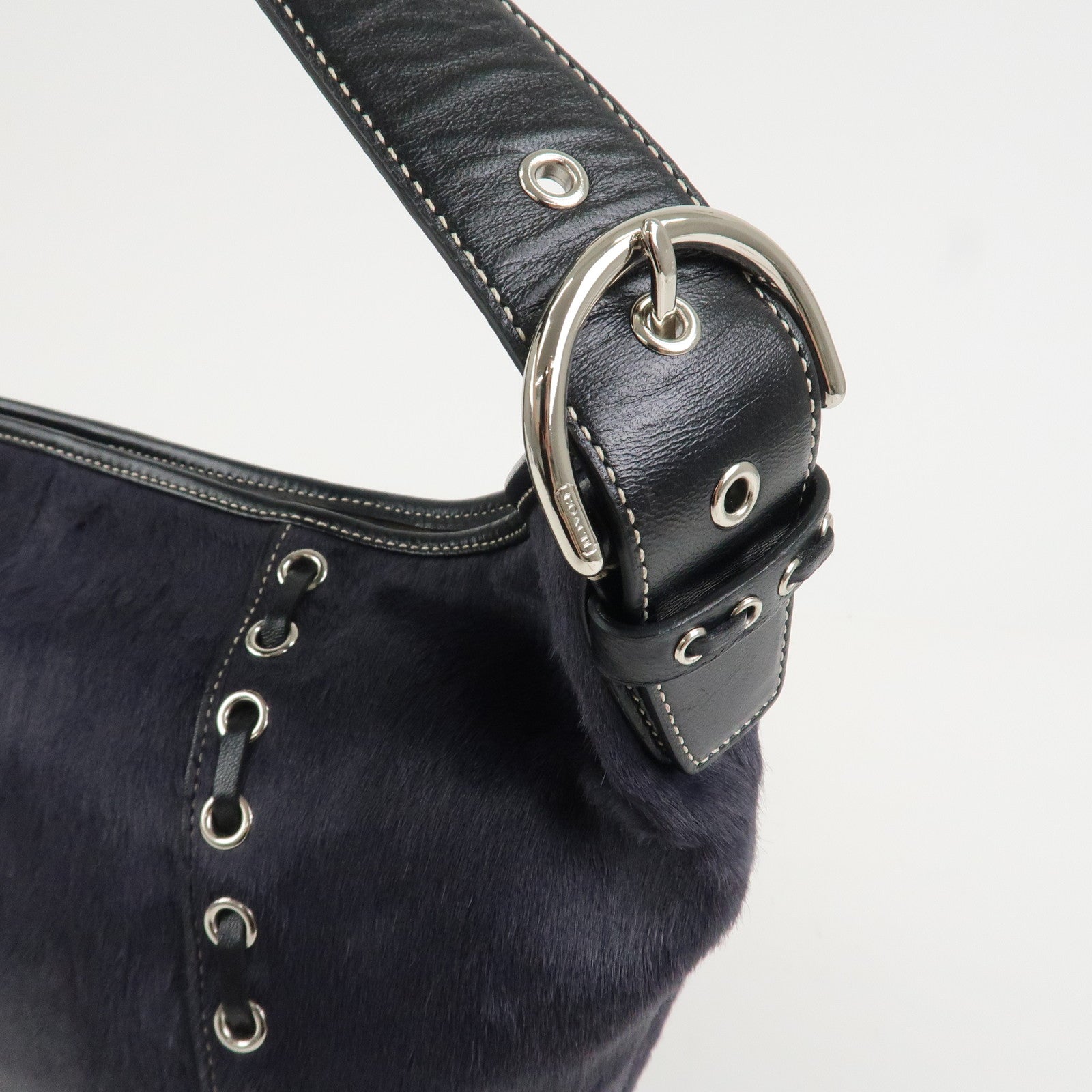 COACH Logo Unborn Calf Leather Shoulder Bag Hand Bag Black