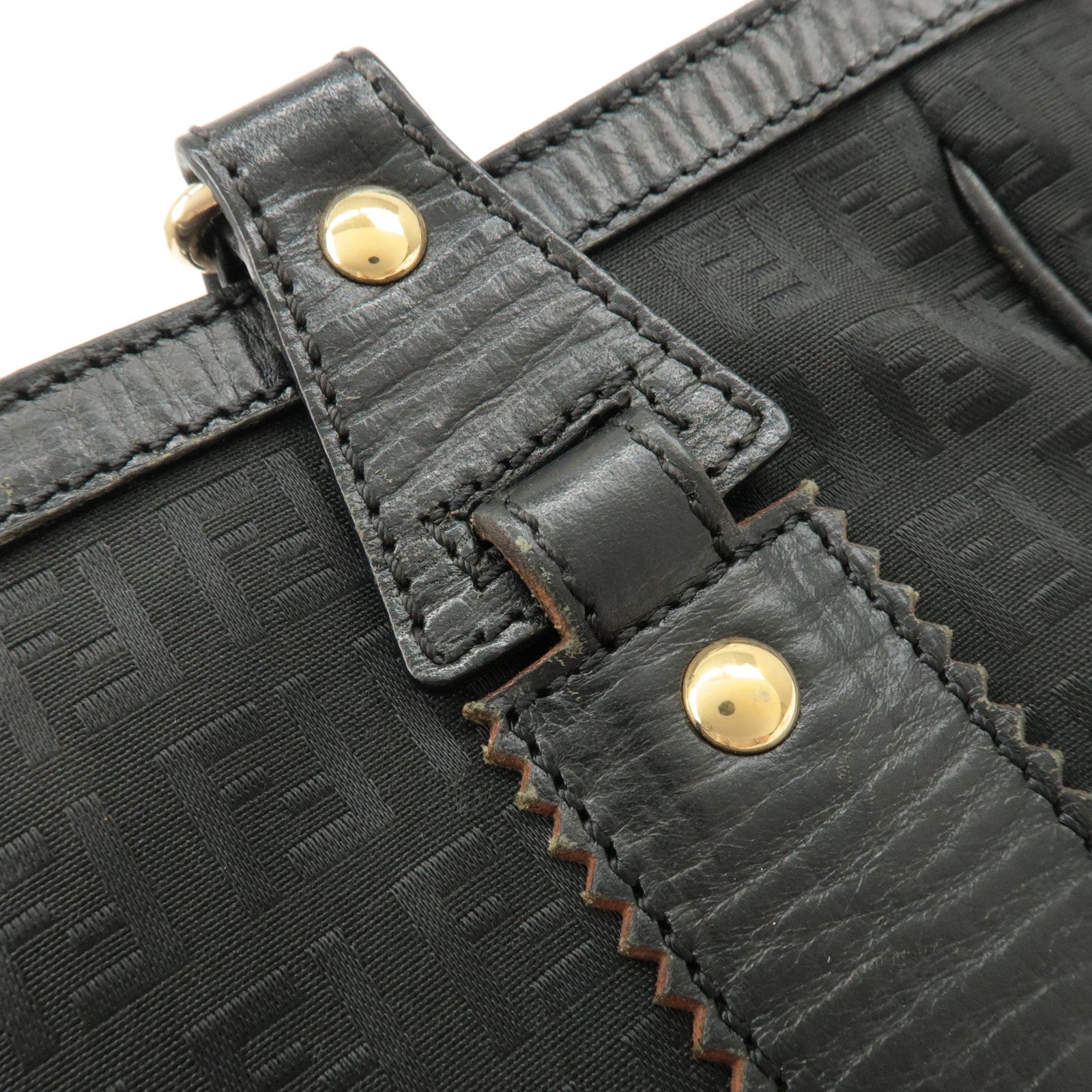 FENDI Zucchino Leather Canvas Tote Bag Hand Bag Black 8BH161 Used