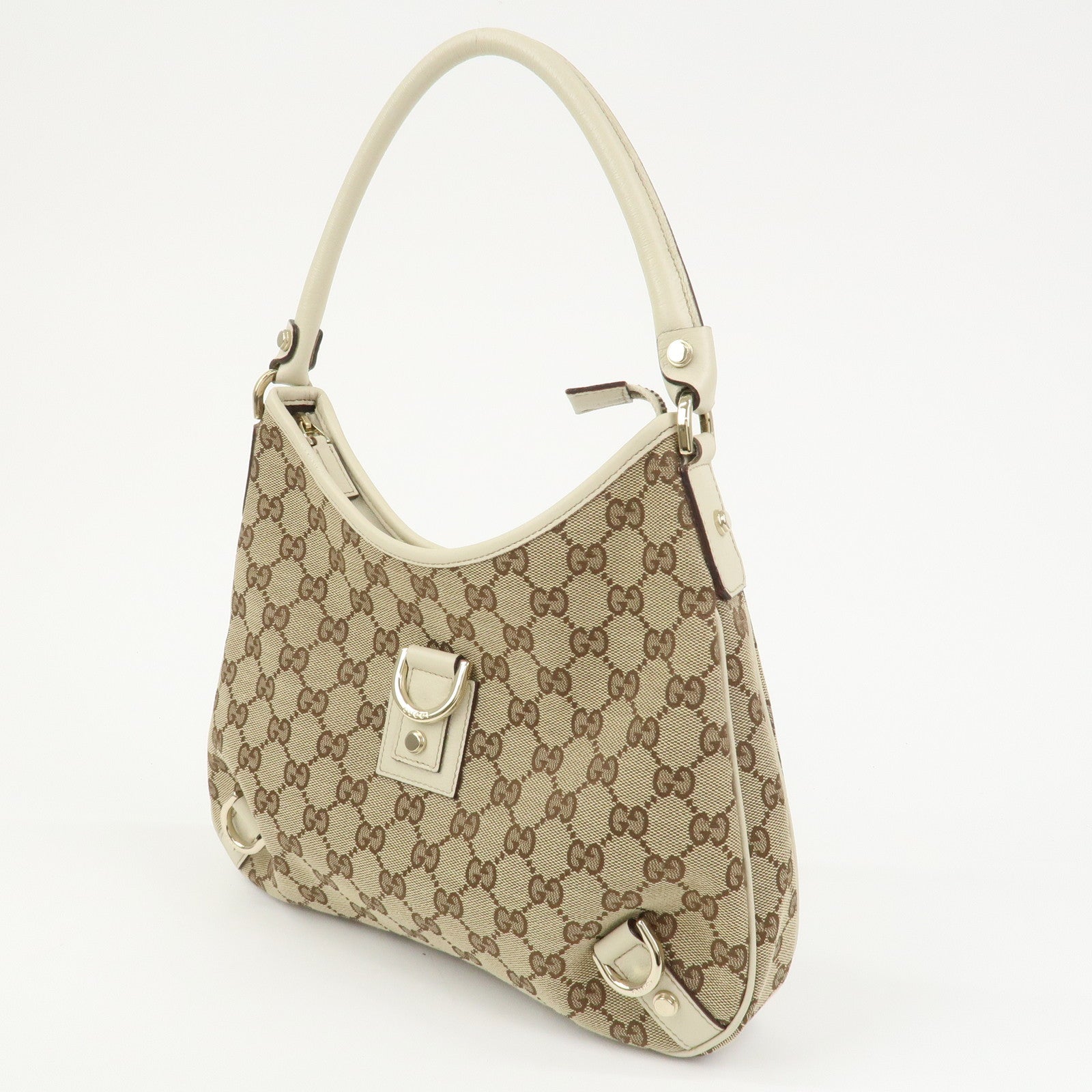 GUCCI Abbey GG Canvas Leather Shoulder Bag Brown Ivory 130738