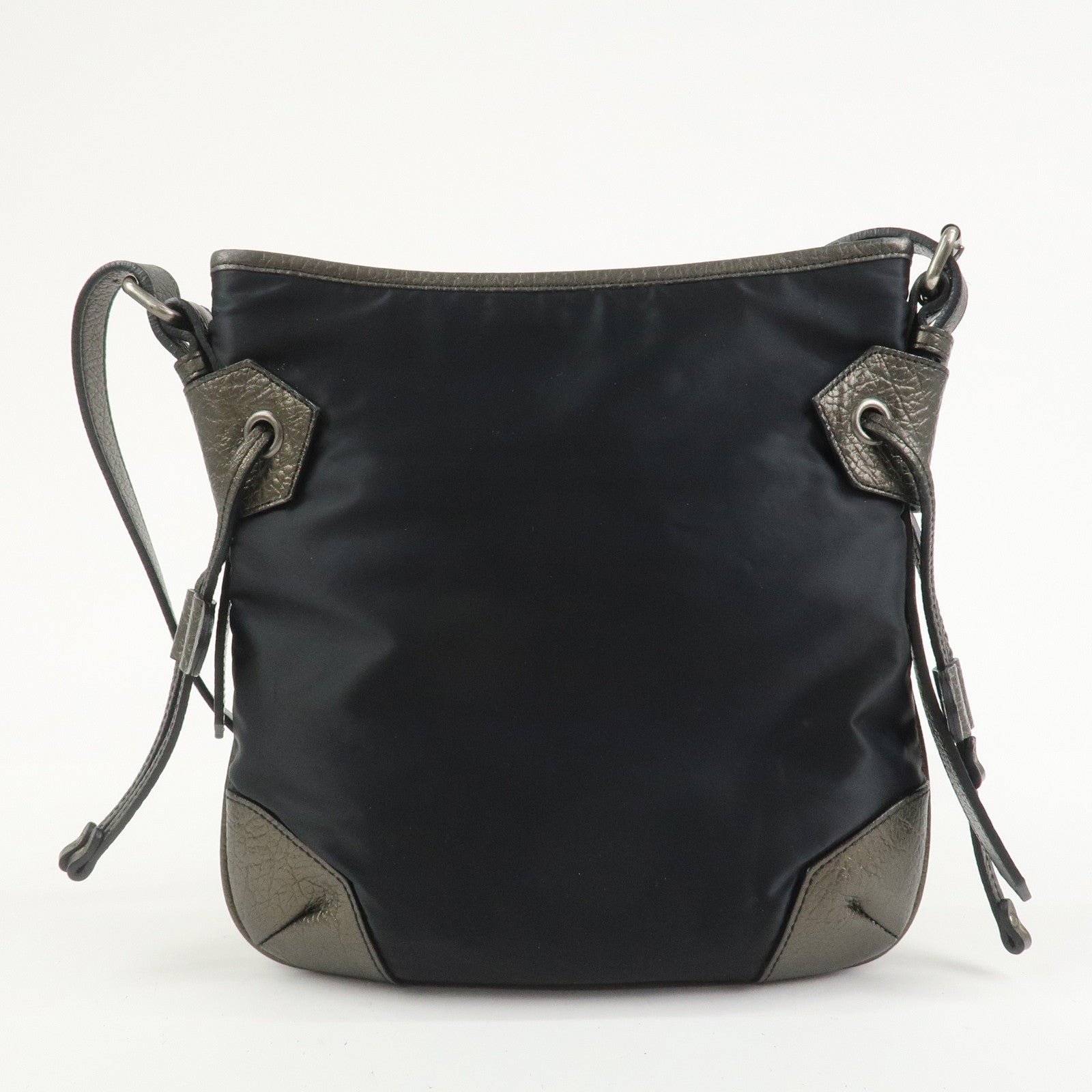 BURBERRY Nylon Leather Shoulder Crossbody Bag Black Metallic Gray