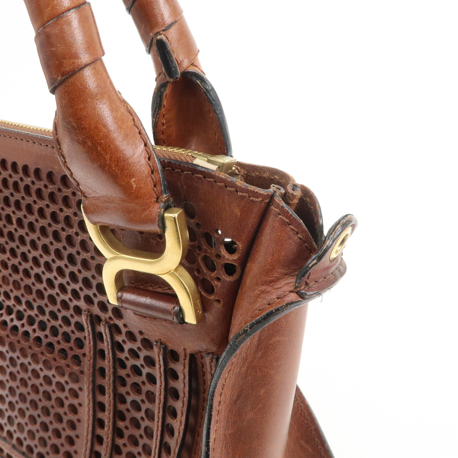 Chloe Marcie Leather 2WAY Bag Shoulder Bag Hand Bag Brown