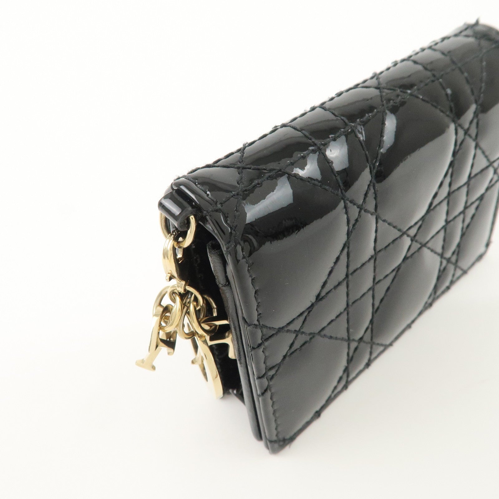 Christian Dior Cannage Lady Dior Patent Leather Card Holder Black S0011