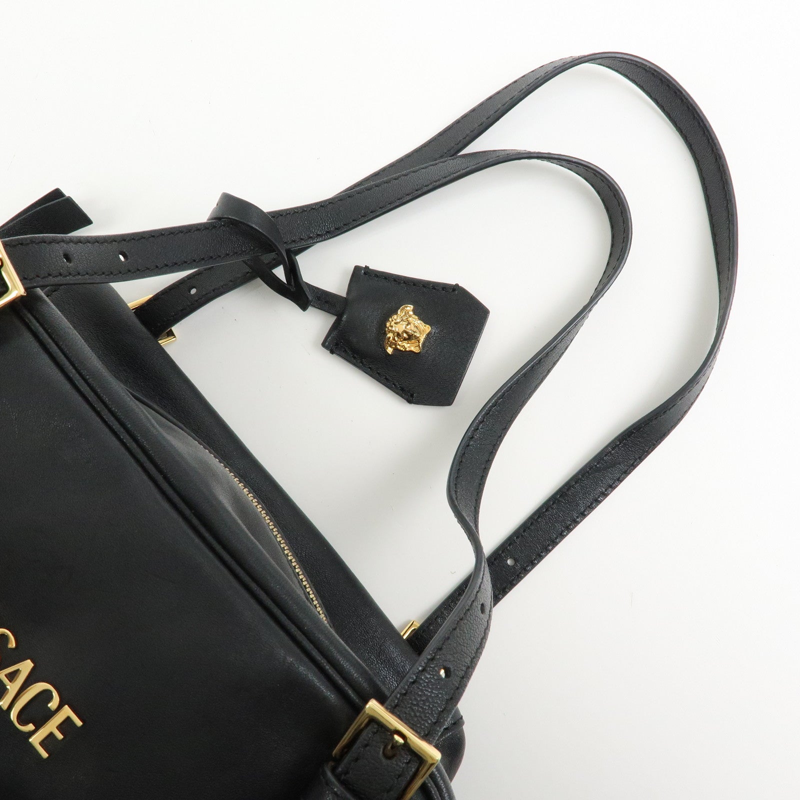 VERSACE Medusa Nappa Leather Bowling Bag Shoulder Bag Black