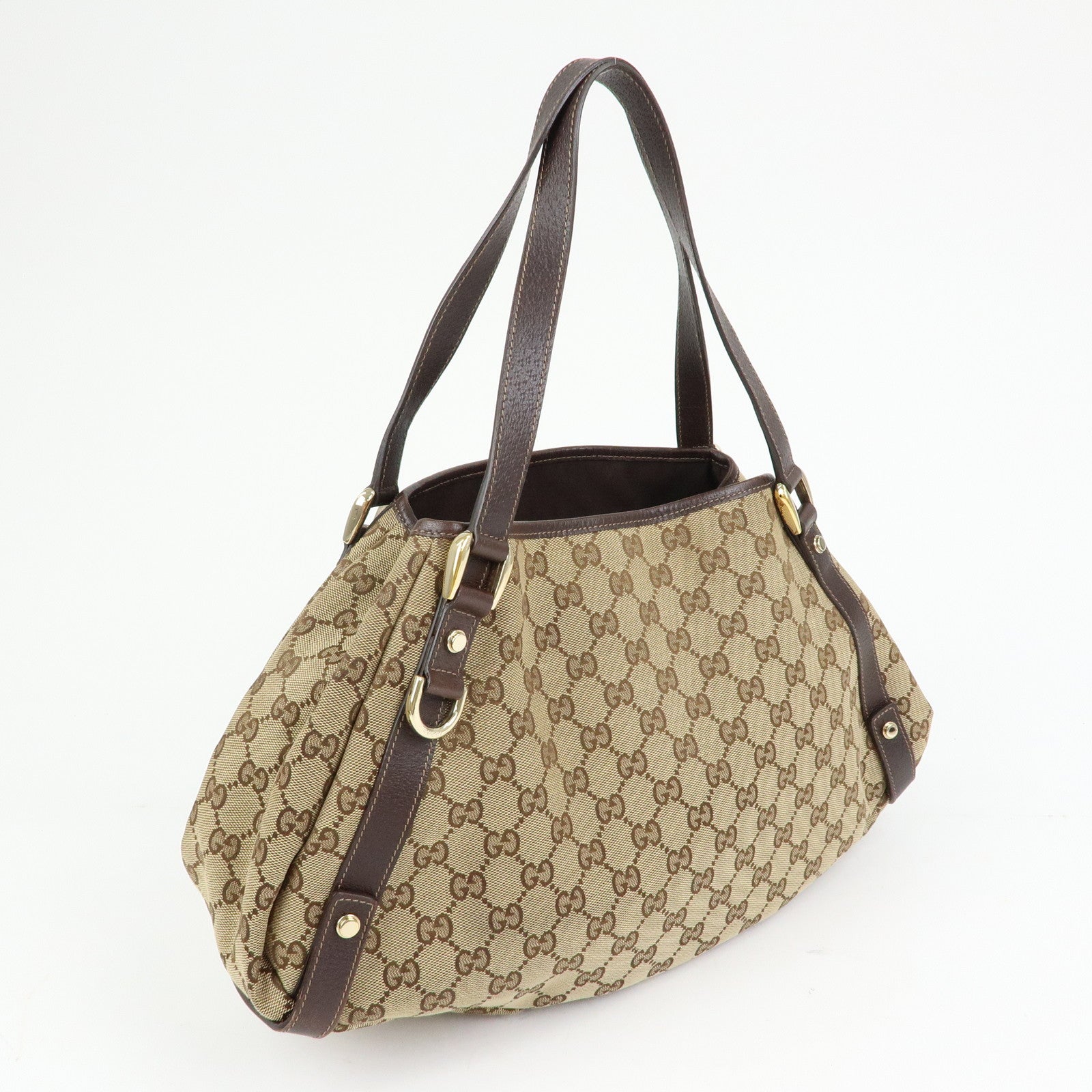 GUCCI Abbey GG Canvas Leather Tote Hand Bag Beige Brown 130736