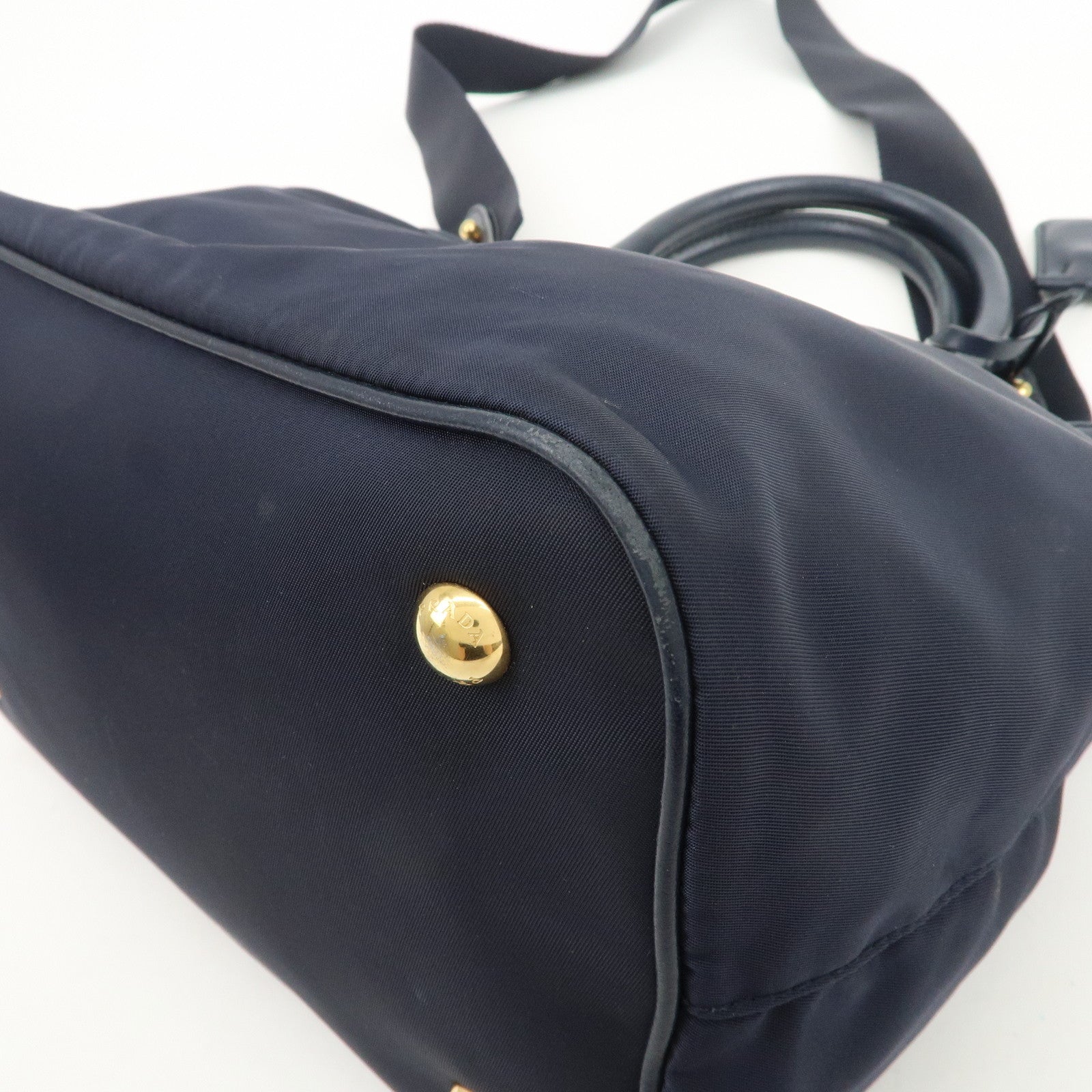 PRADA Logo Nylon 2Way Bag Hand Bag Shoulder Bag Navy 1BA172