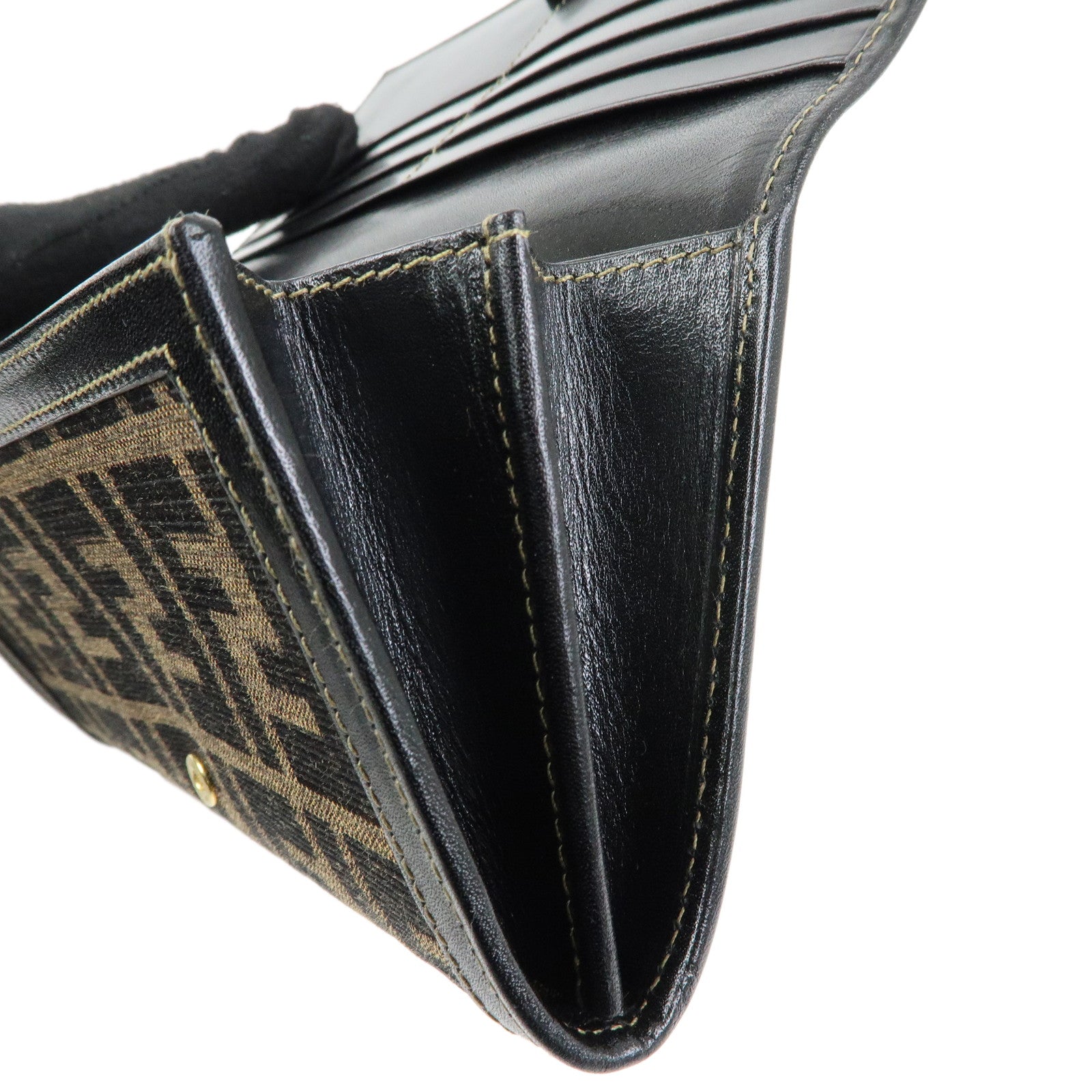 FENDI Zucca Canvas Leather Long Flap Wallet Brown Black 30851