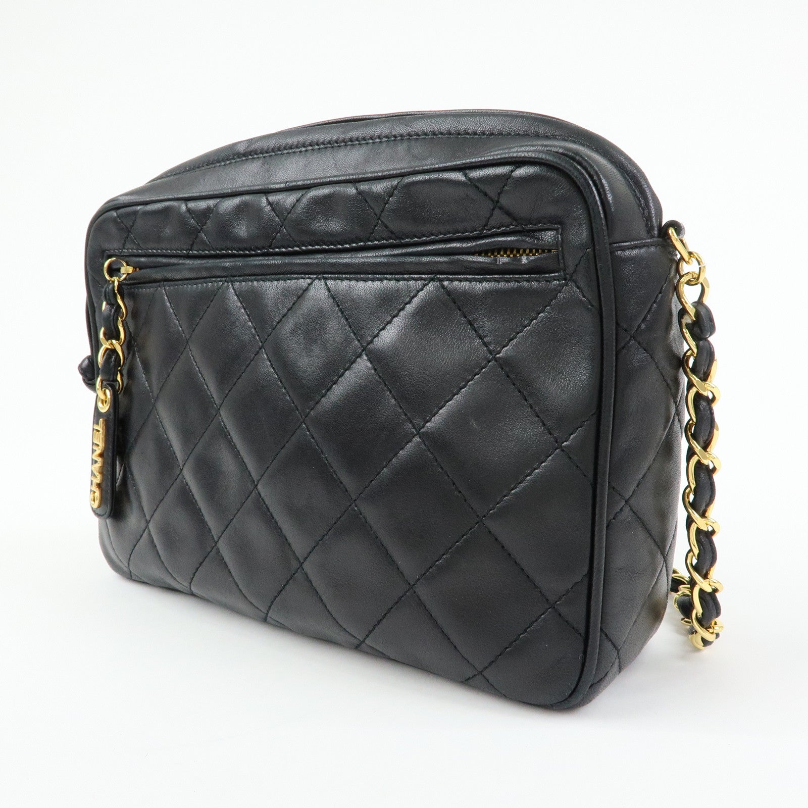 CHANEL Matelasse Lambskin Chain Shoulder Bag Crossbody Bag Black