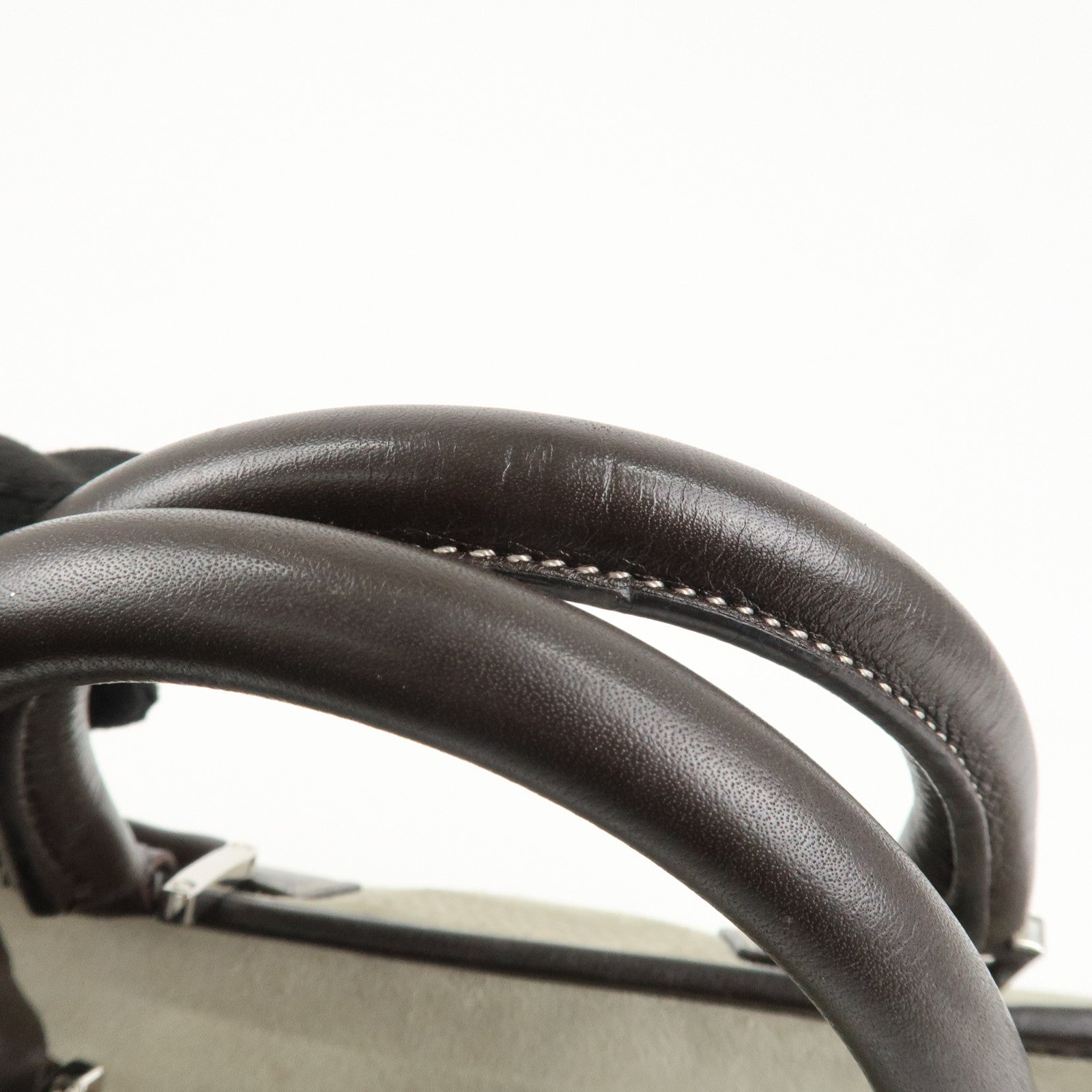 LOEWE Anagram Amazona 28 Suede Leather Hand Bag Ivory Brown Used