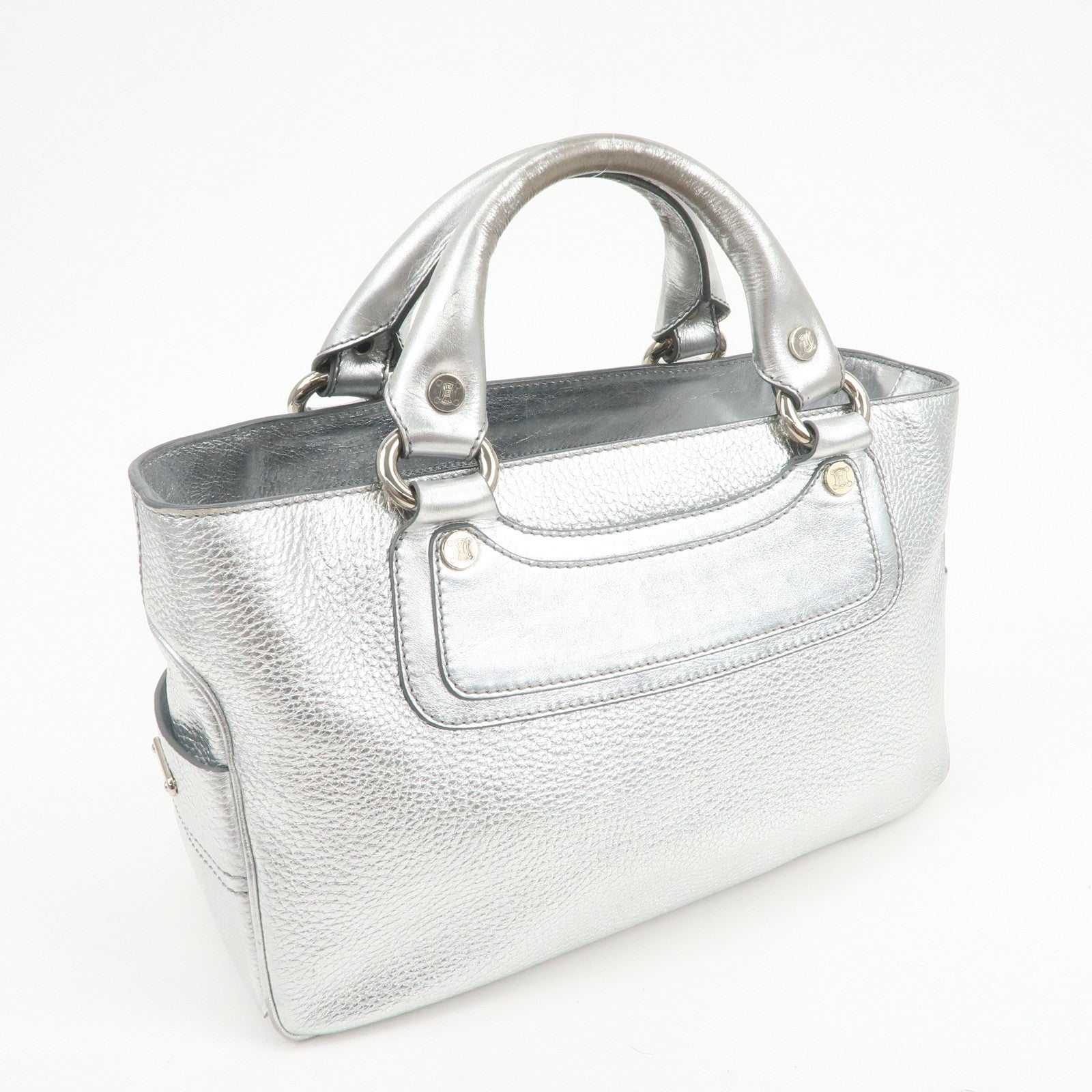 CELINE Leather Boogie Bag Hand Bag Tote Bag Silver