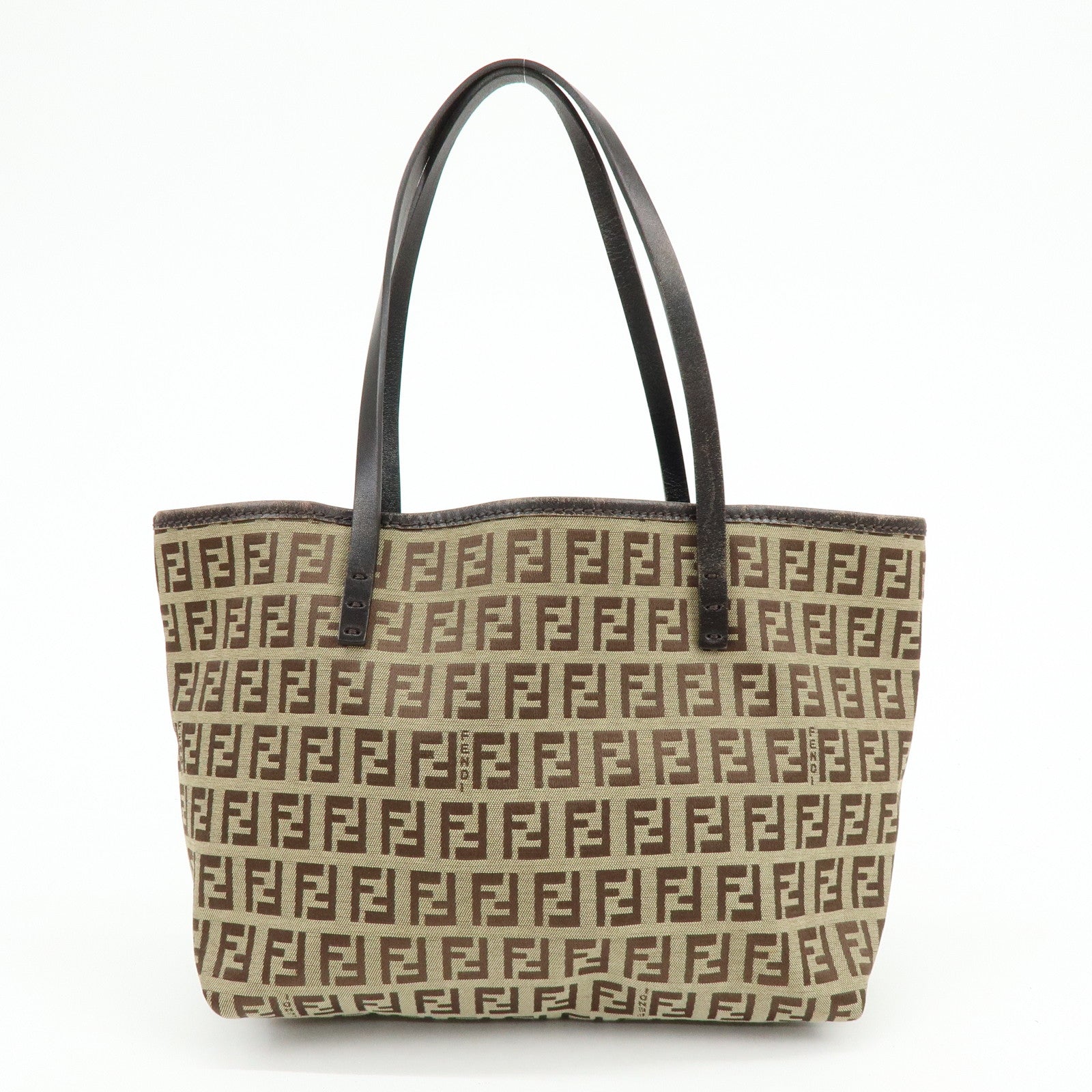FENDI Zucchino Canvas Leather Mini Tote Bag Hand Bag Brown