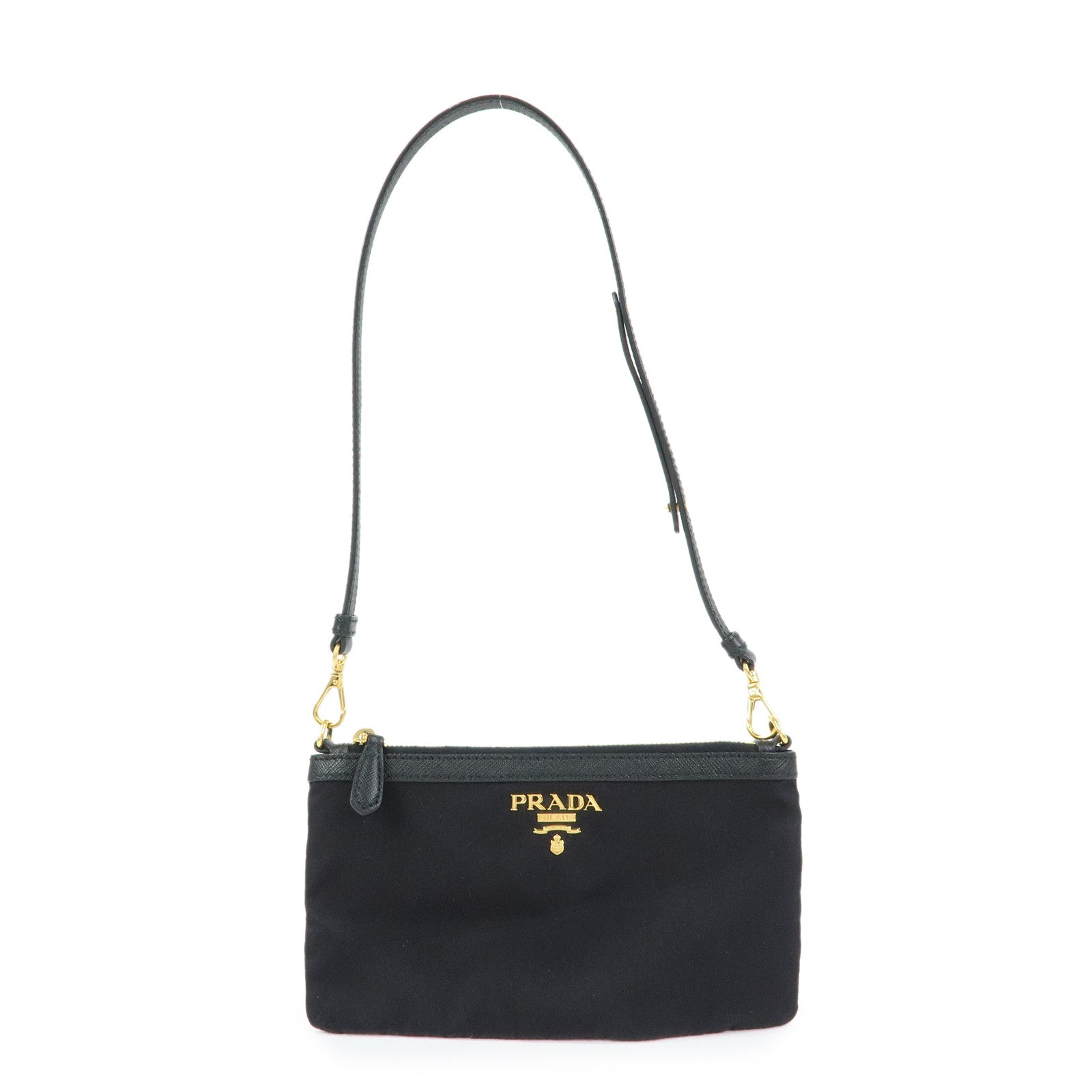 PRADA Logo Nylon Saffiano Leather Hand Bag Shoulder Bag Black