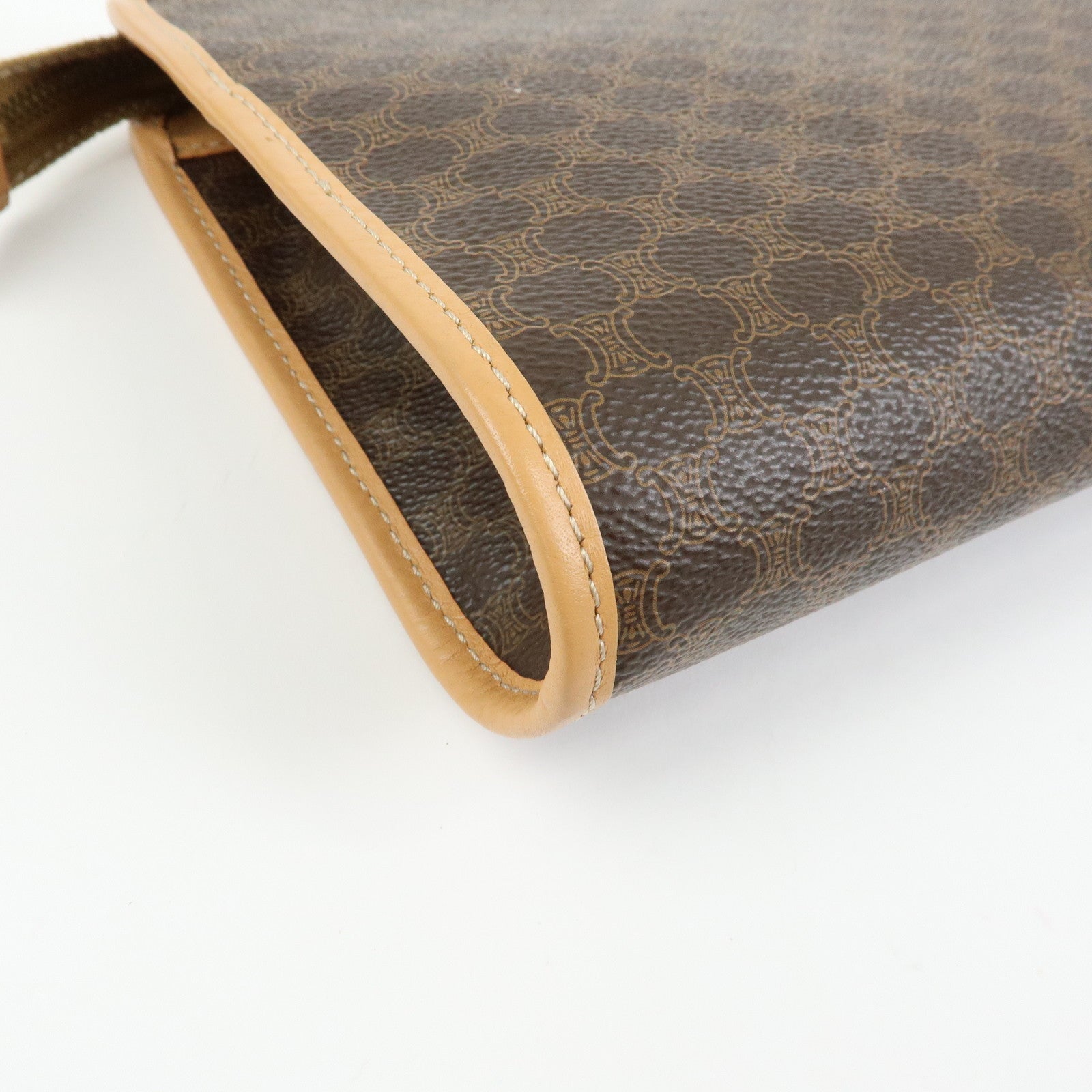 CELINE Macadam PVC Leather Clutch Bag Cosmetic Pouch Brown