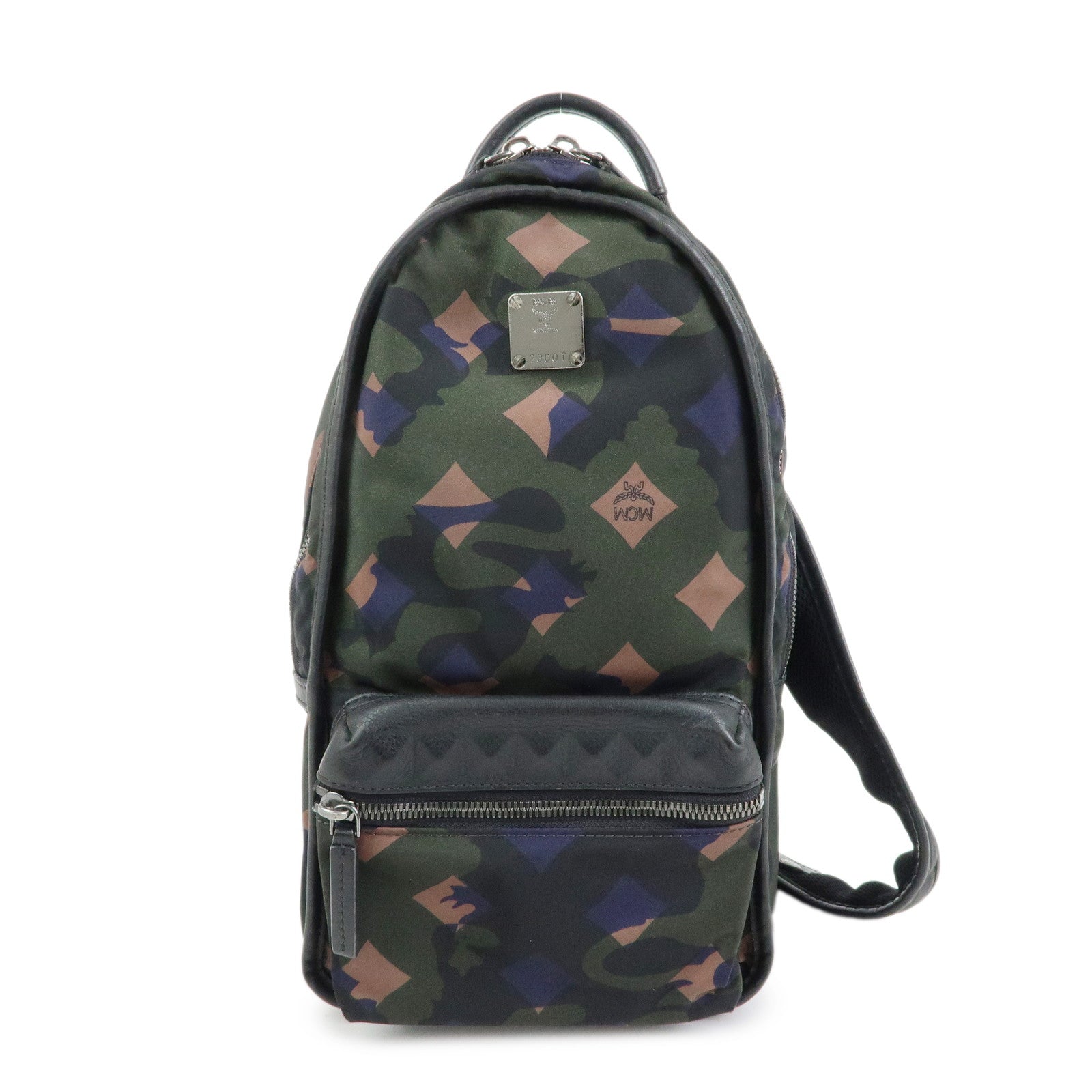 MCM Logo Nylon Leather Cross Body Bag Shoulder Bag Dark Green Black