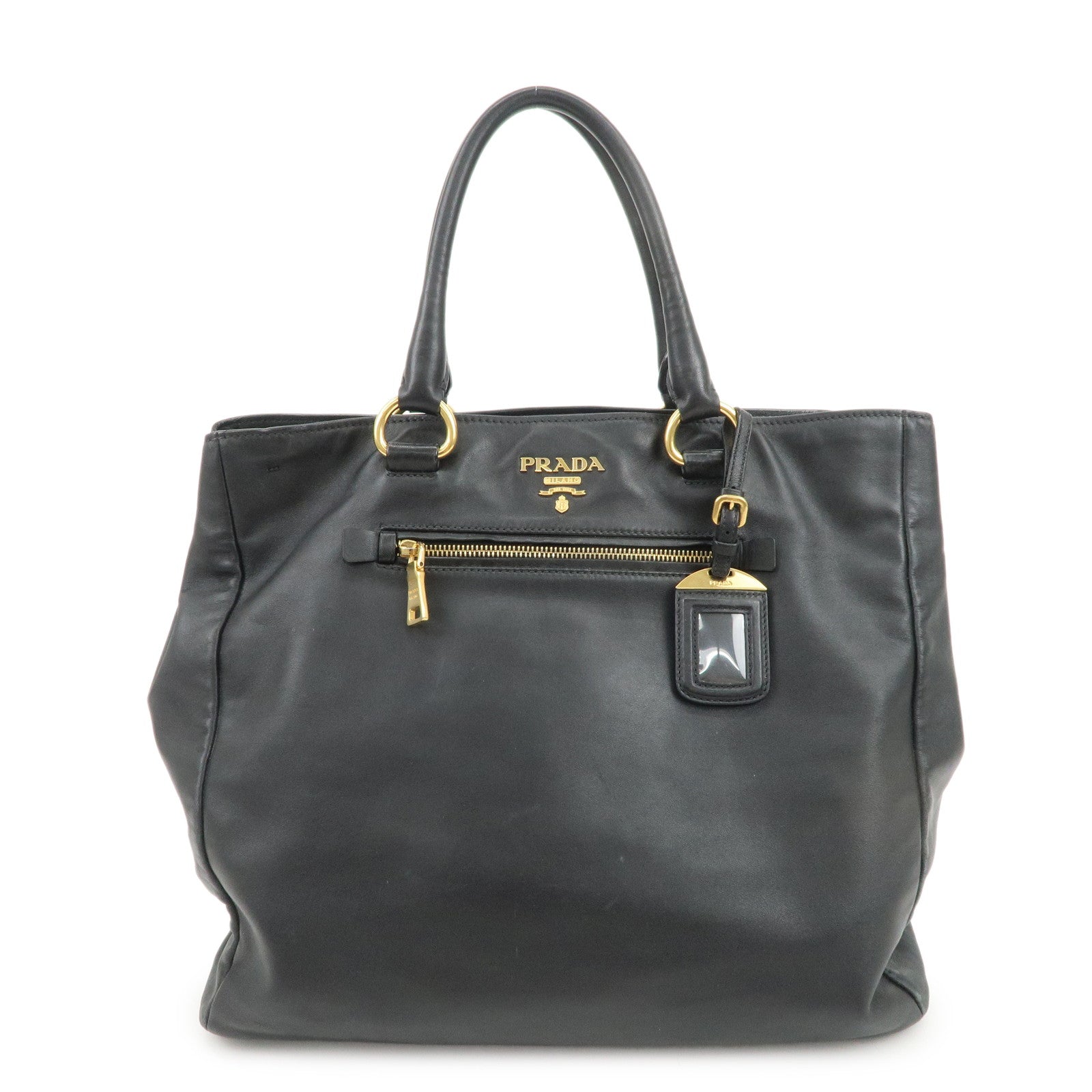 PRADA Logo Leather 2Way Hand Bag Tote Bag Shoulder Bag Black BN2151