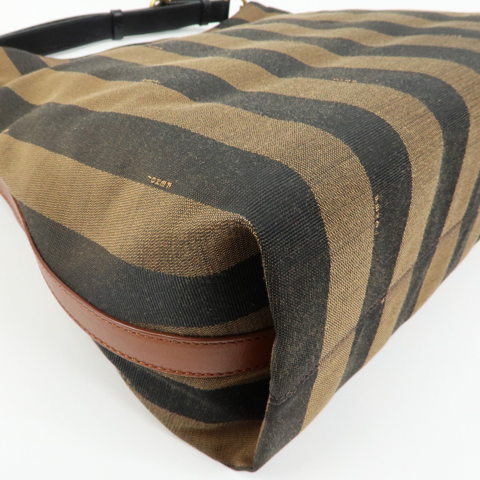 FENDI Pequin Canvas Leather Shoulder Bag Brown Black 8BR653